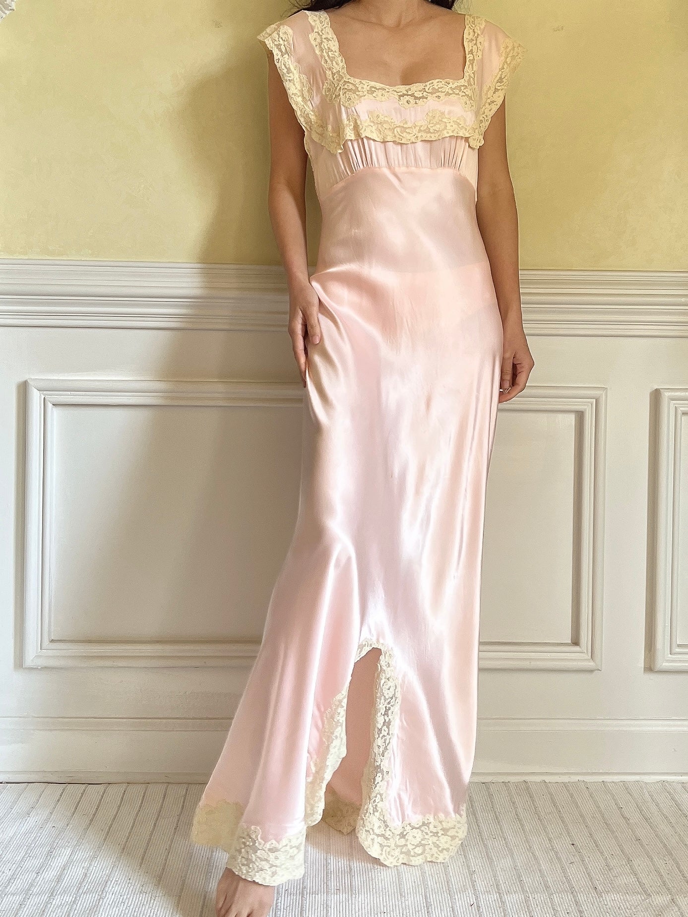 peach satin slip dress 1930's Peach Silk Slip Dress Eveliina Vintage