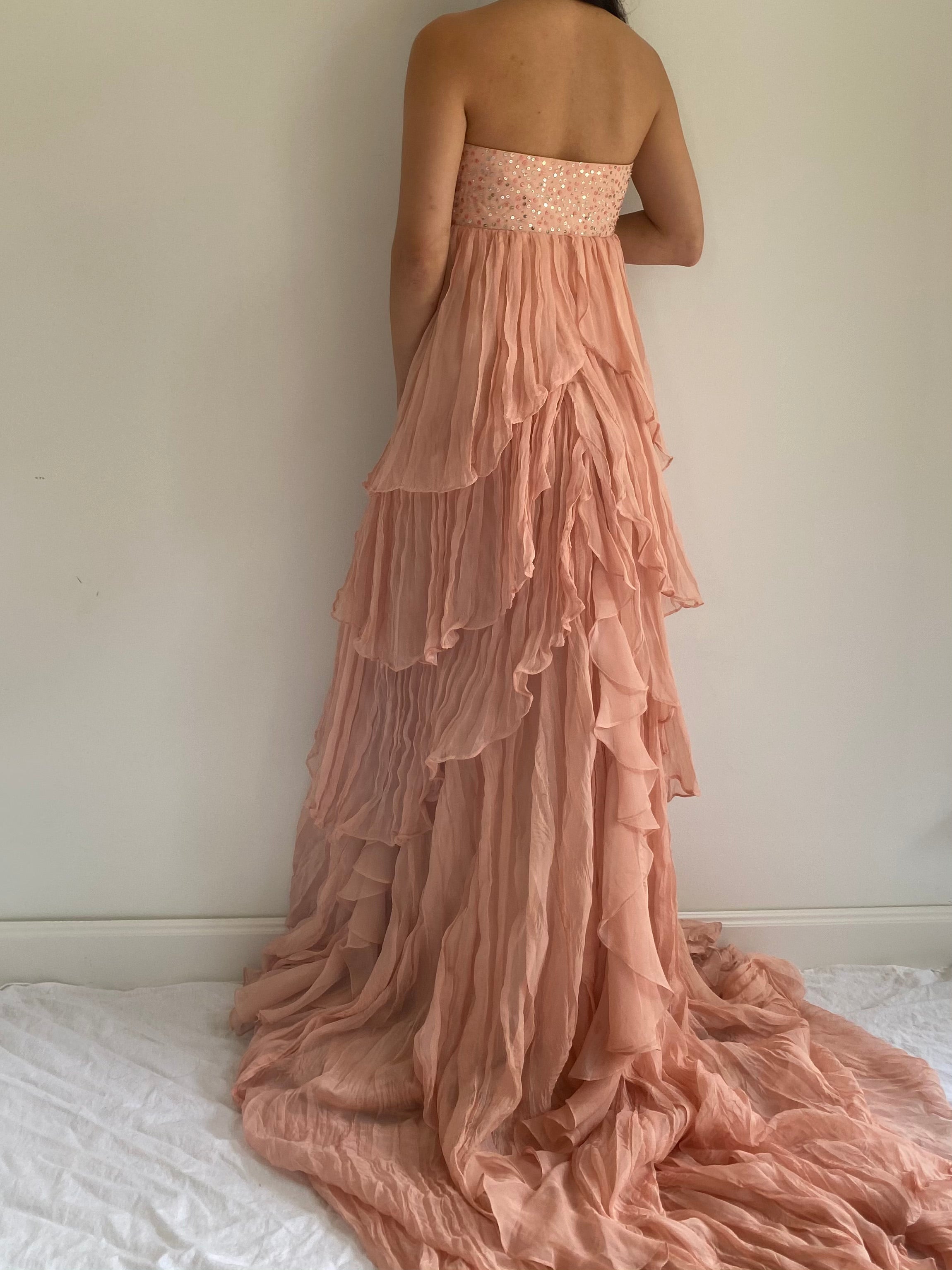 Peach Tiered Ruffle Dress - M | G O S S A M E R Peach Tiered Ruffle Dress - M | G O S S A M E R
