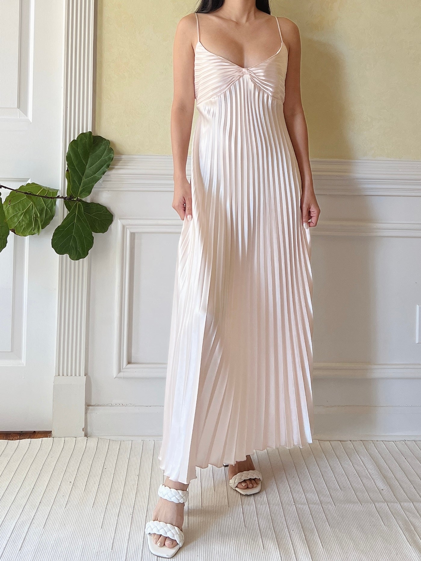 Vintage Blush Pleated Satin Dress - S | G O S S A M E R Vintage Blush Pleated Satin Dress - S | G O S S A M E R
