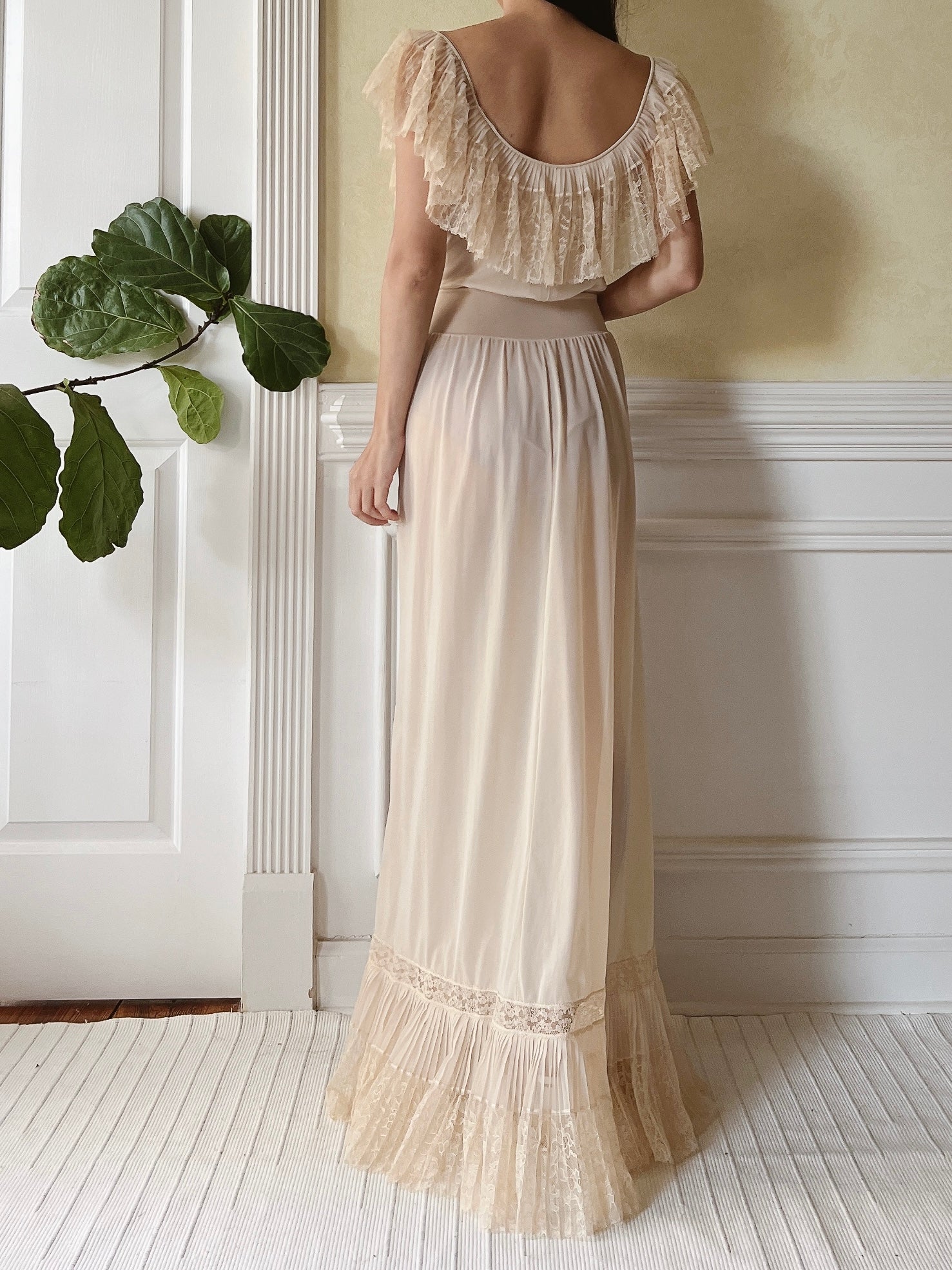 1960s Beige Nylon Chiffon Sheer Slip Dress - S | G O S S A M E R 1960s Beige Nylon Chiffon Sheer Slip Dress - S | G O S S A M E R