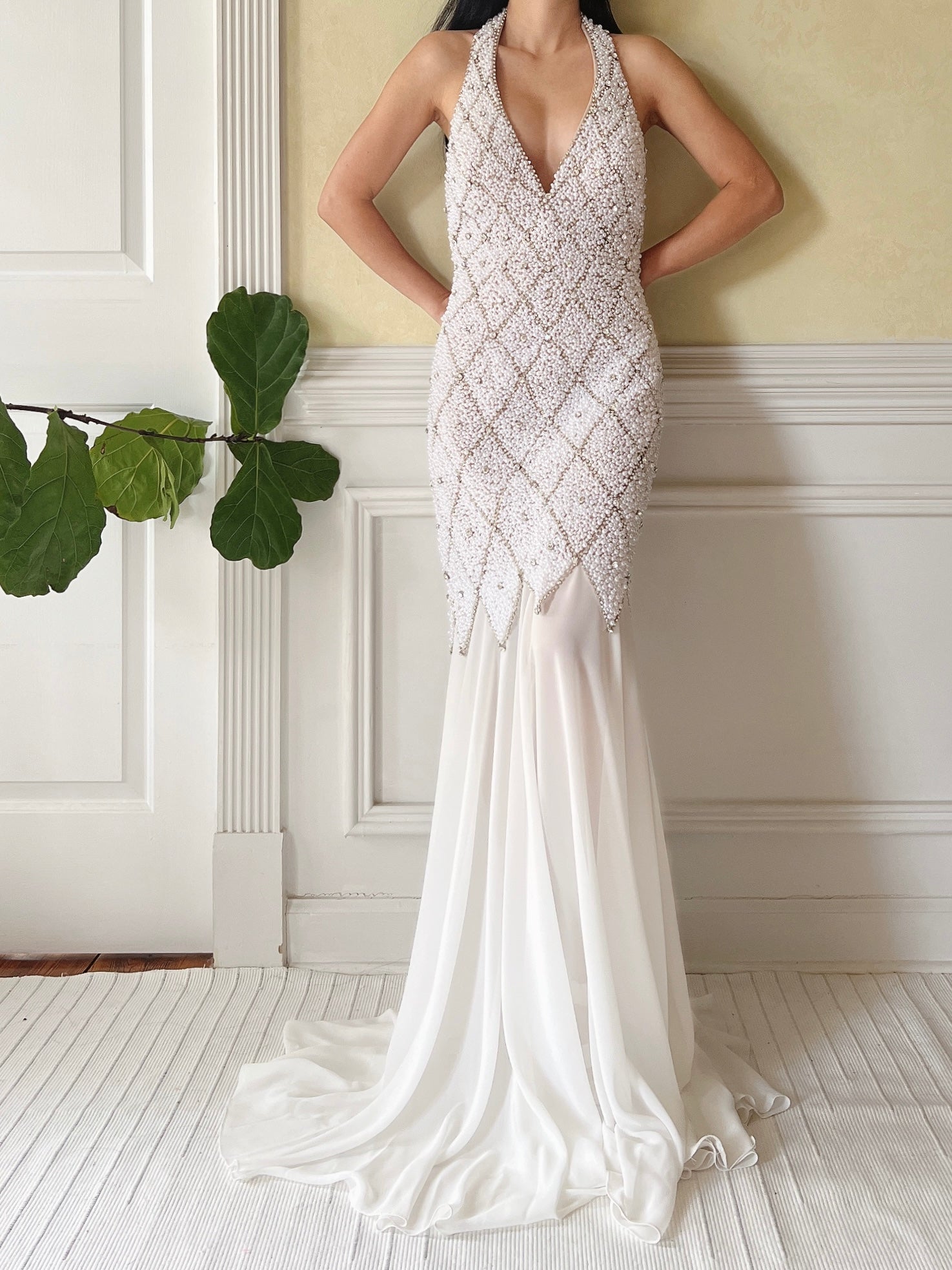 1990s Pearl and Chiffon Beaded Gown - S/4