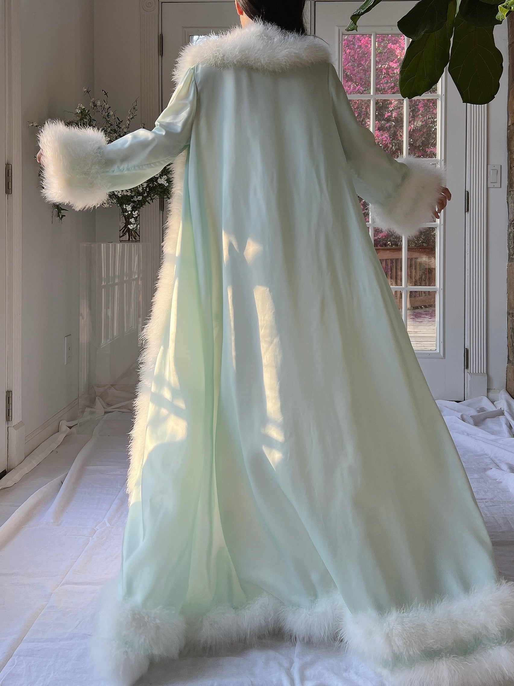 1960s Satin Feather Dressing Gown - OSFM