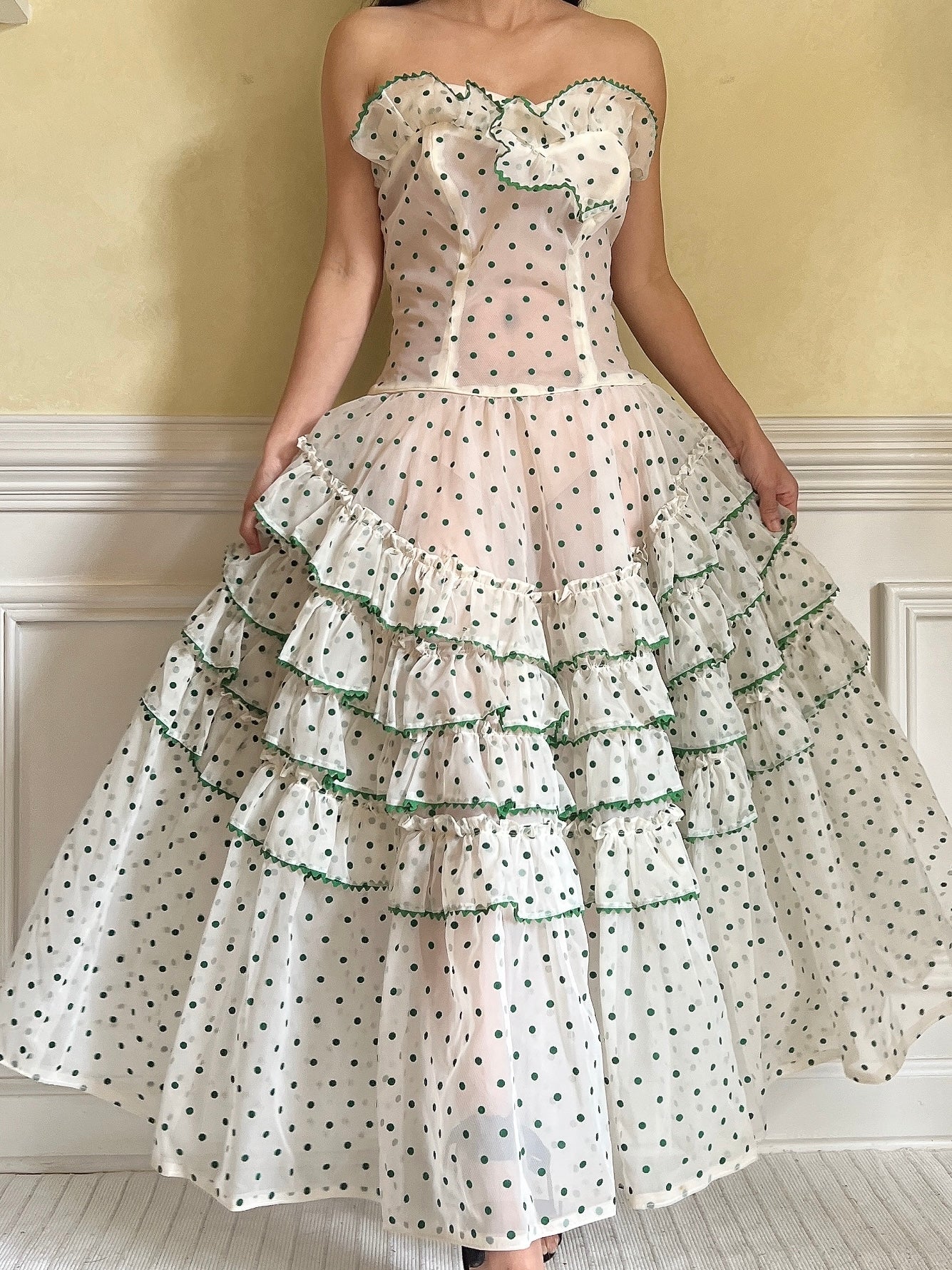 1950s Dotted Voile Dress - S