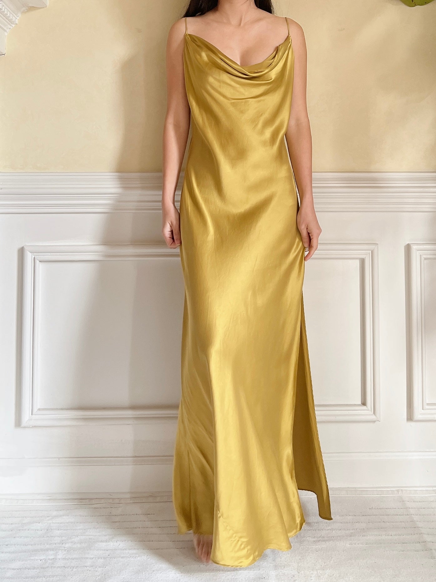 Y2K Mustard Silk Charmeuse Slip Dress  - M/L