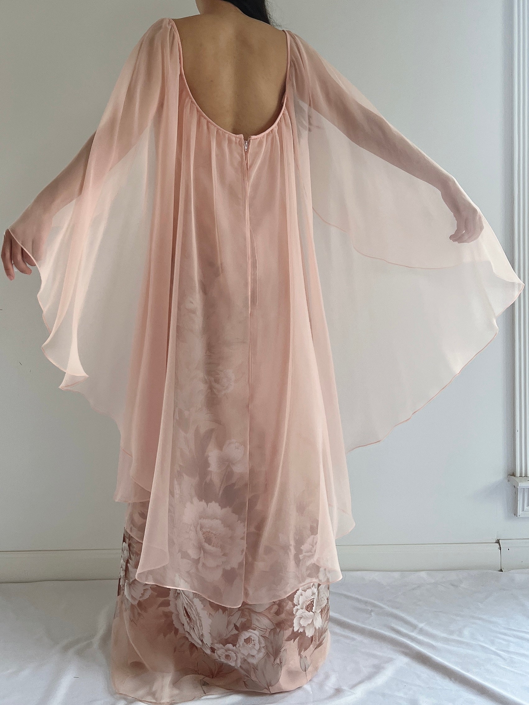 Vintage Chiffon Floral Cape Gown - OSFM