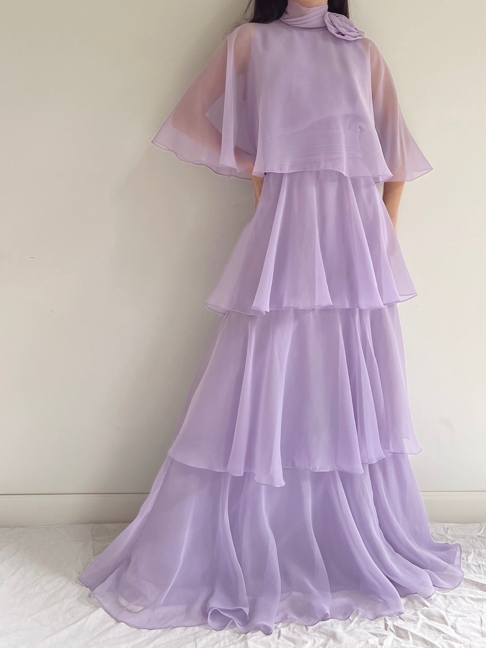 Vintage Lilac Chiffon Dress - S