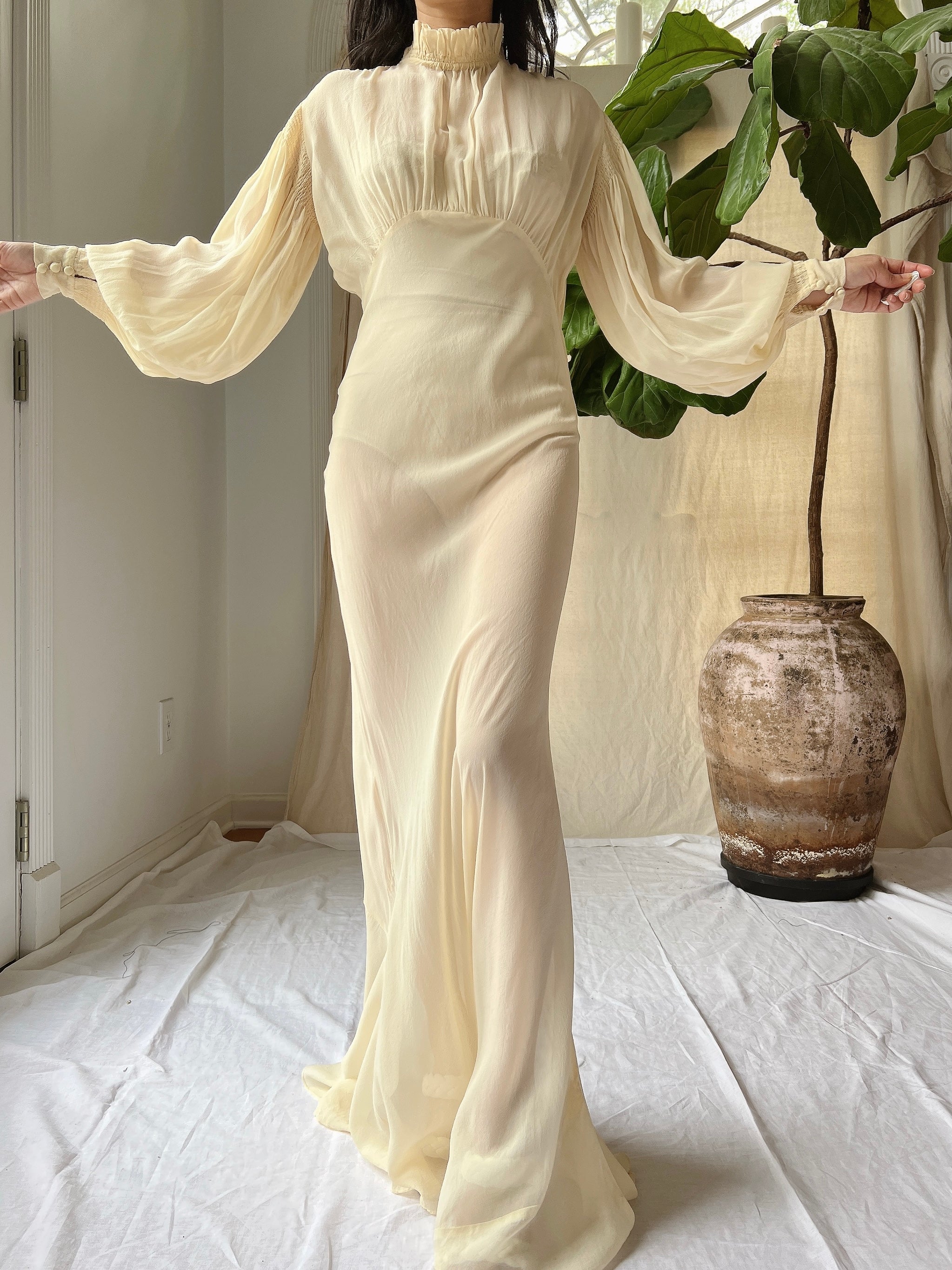 1930s Silk Chiffon Gown - S