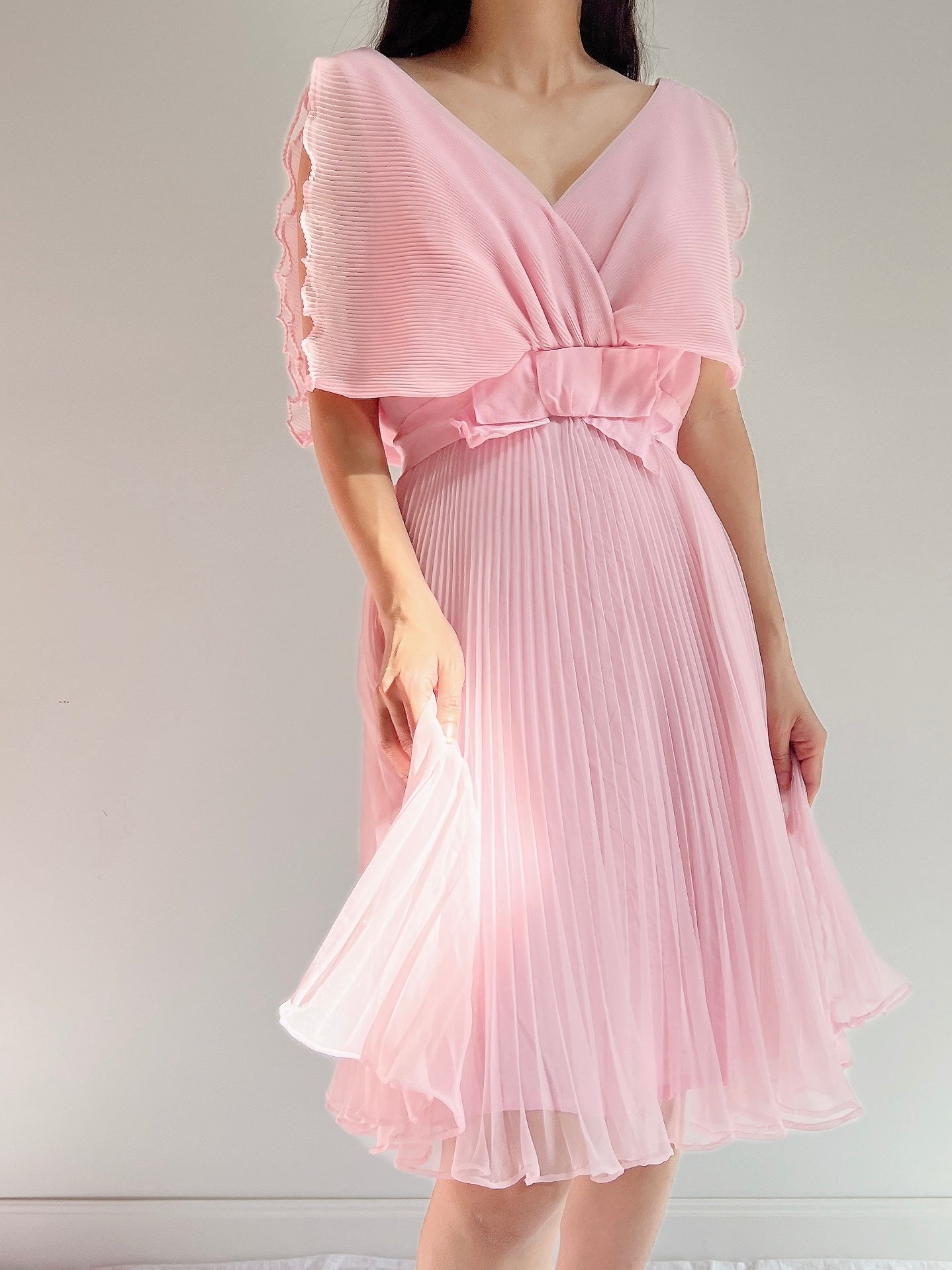 1960s Pleated Chiffon Dress - S