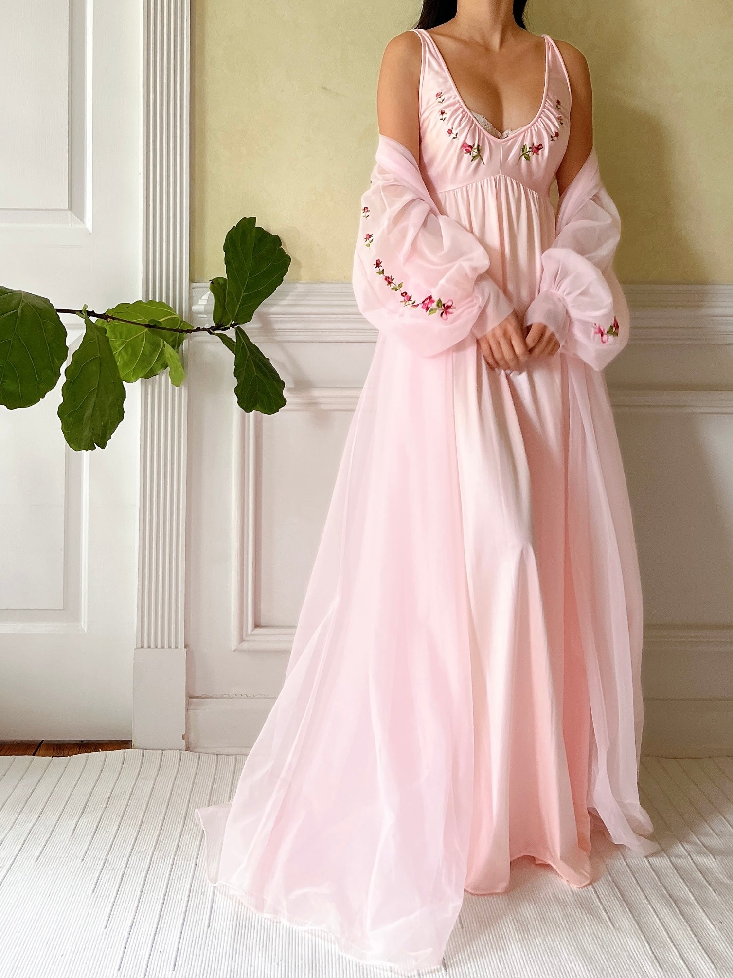 Pink Peignoir Sets Vintage Negligee By Tosca, Pink Peignoir Set