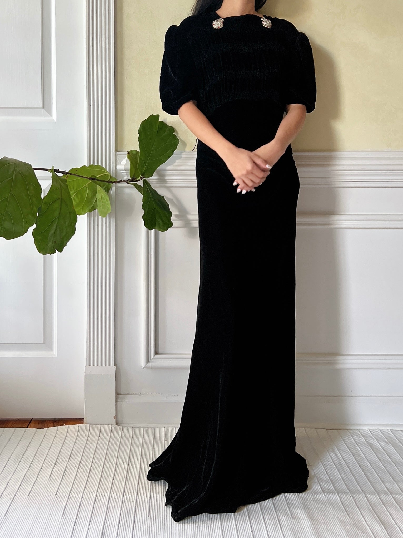 1930s Black Silk Velvet Gown - XS