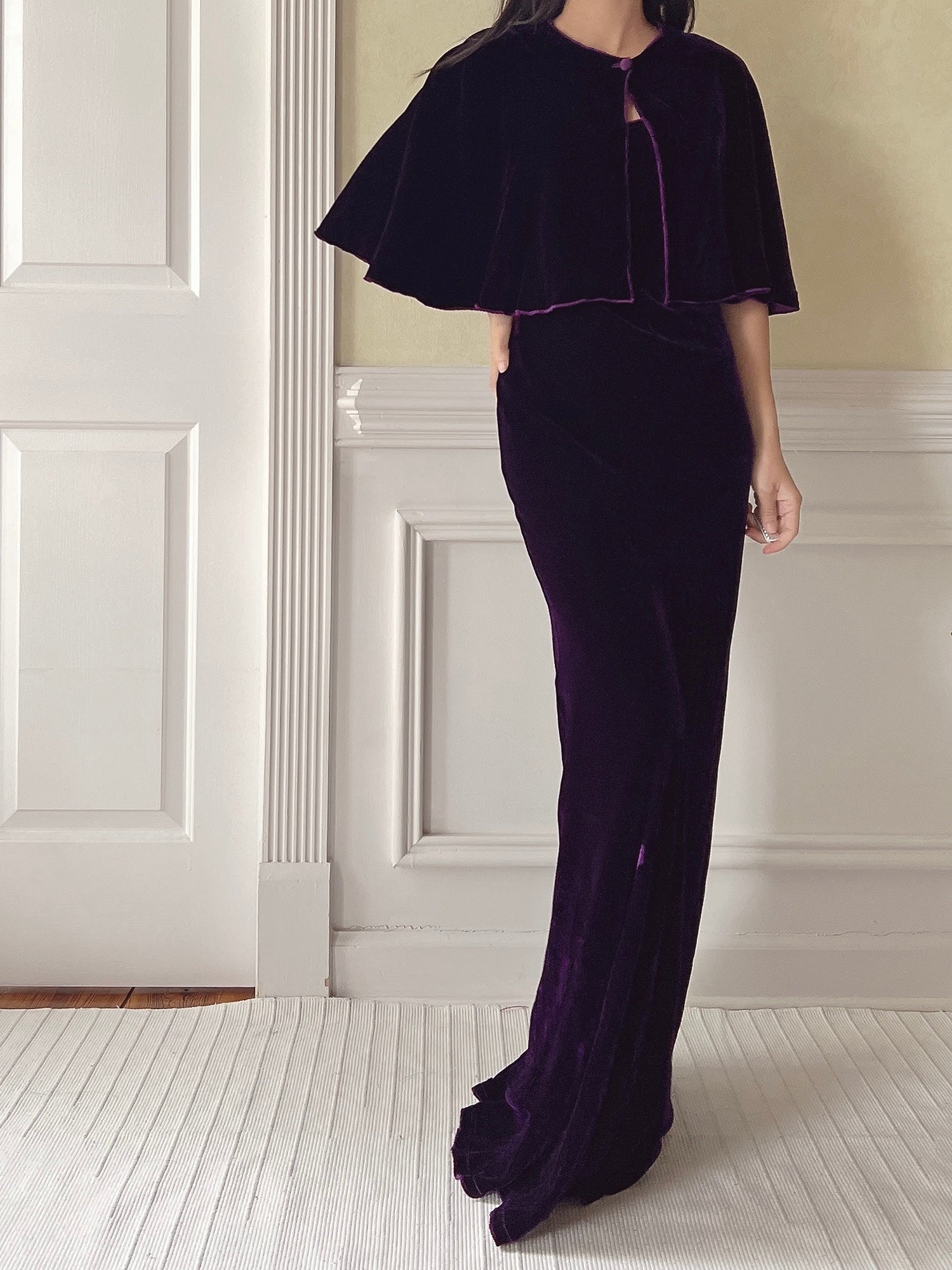 Vintage Amethyst Silk Velvet Dress and Cape - XS/S