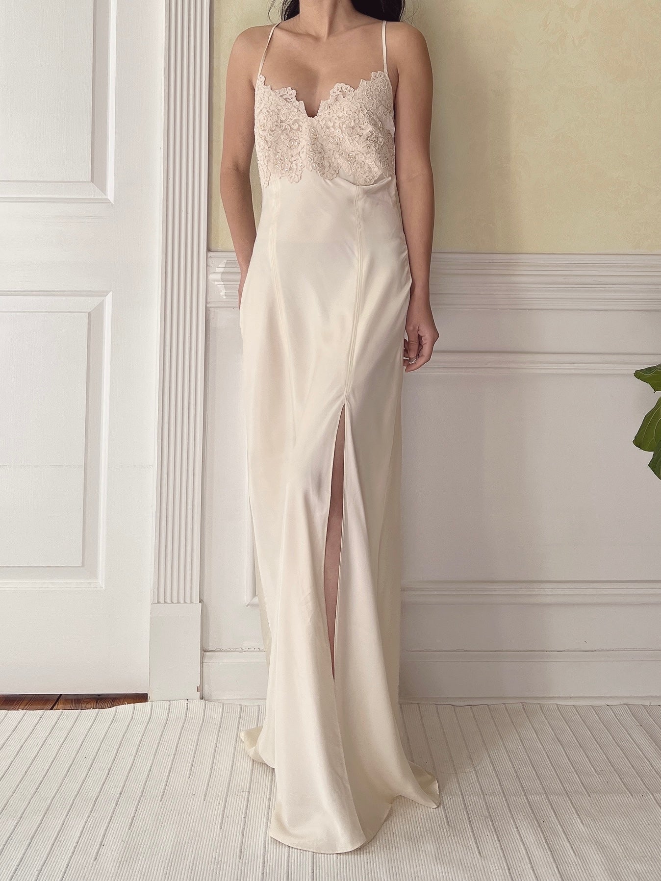 Vintage Ivory Lace and Satin Slip Dress - M | G O S S A M E R Vintage Ivory Lace and Satin Slip Dress - M | G O S S A M E R