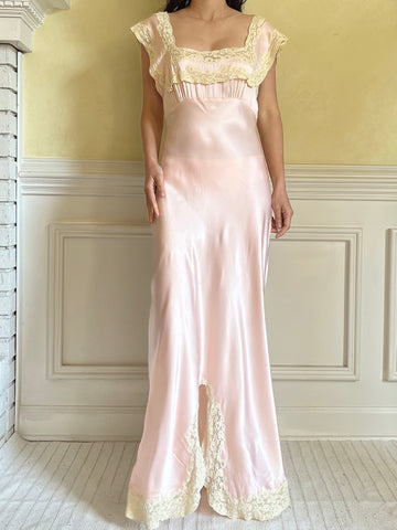 1930s Peach Satin Slip Dress - XS