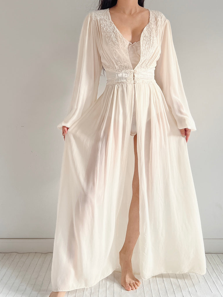 1930s Ivory Silk Chiffon Dressing Robe - S | G O S S A M E R 1930s Ivory Silk Chiffon Dressing Robe - S | G O S S A M E R
