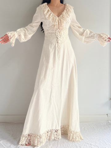 Vintage Linen Poet Sleeve Dress - XS
