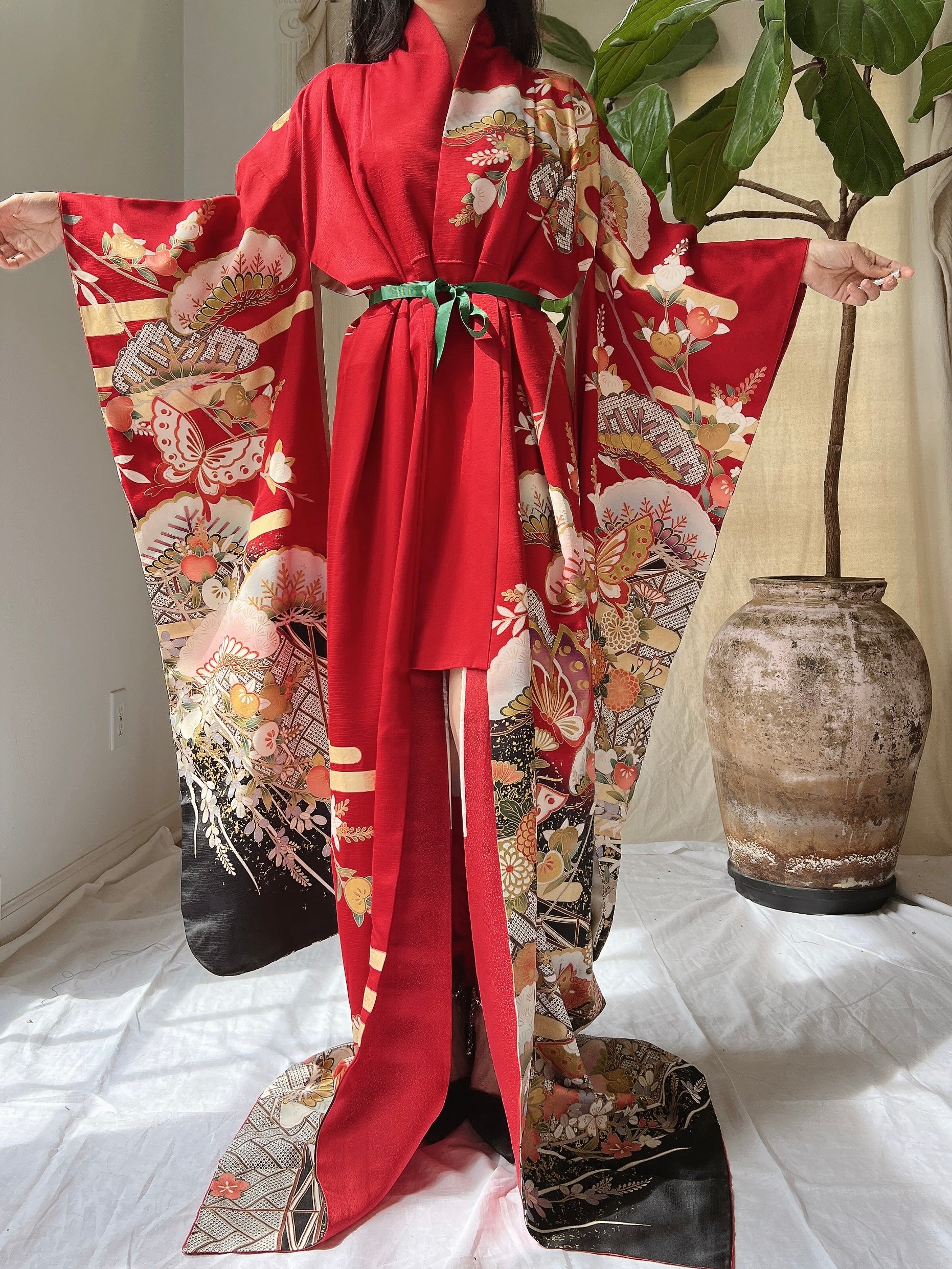 Vintage Red Silk Butter Kimono - OSFM