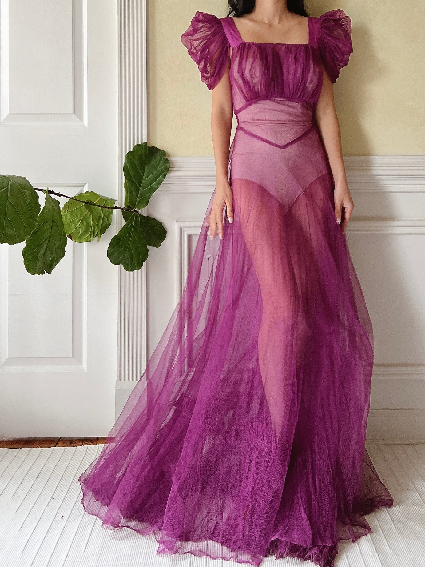 1940s Purple Net Tulle Gown - XS