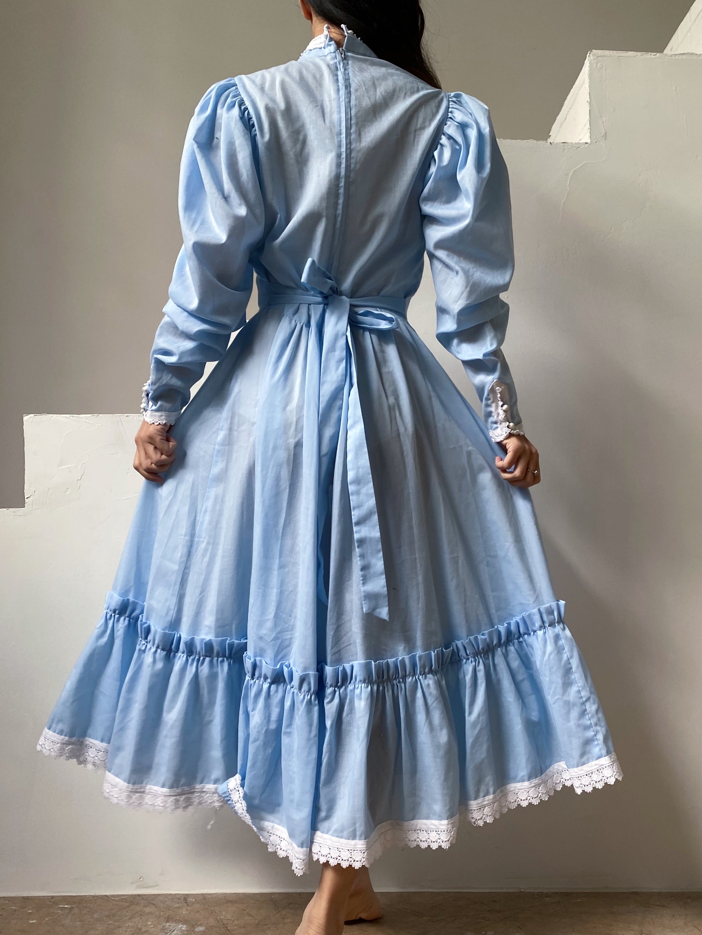 1970s Light Blue Mutton Sleeve Dress - XS/S