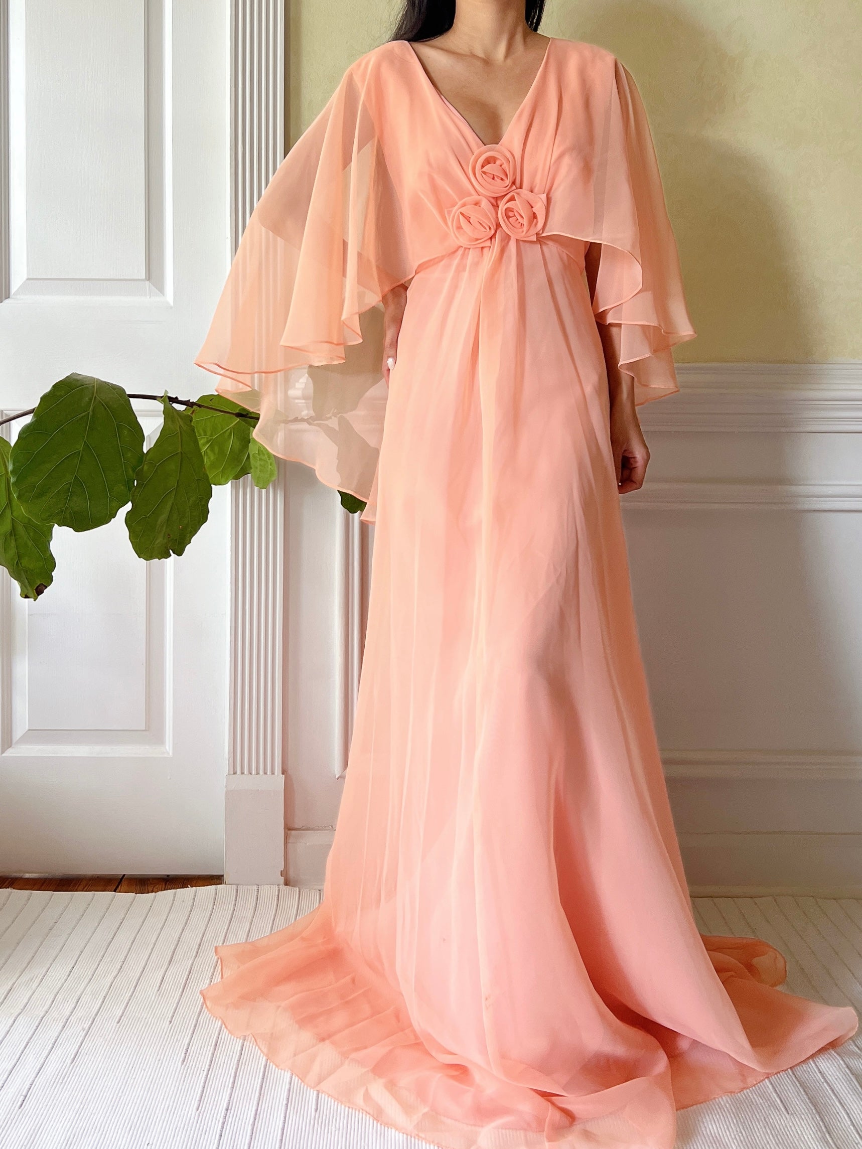 1960s Peach Chiffon Dress