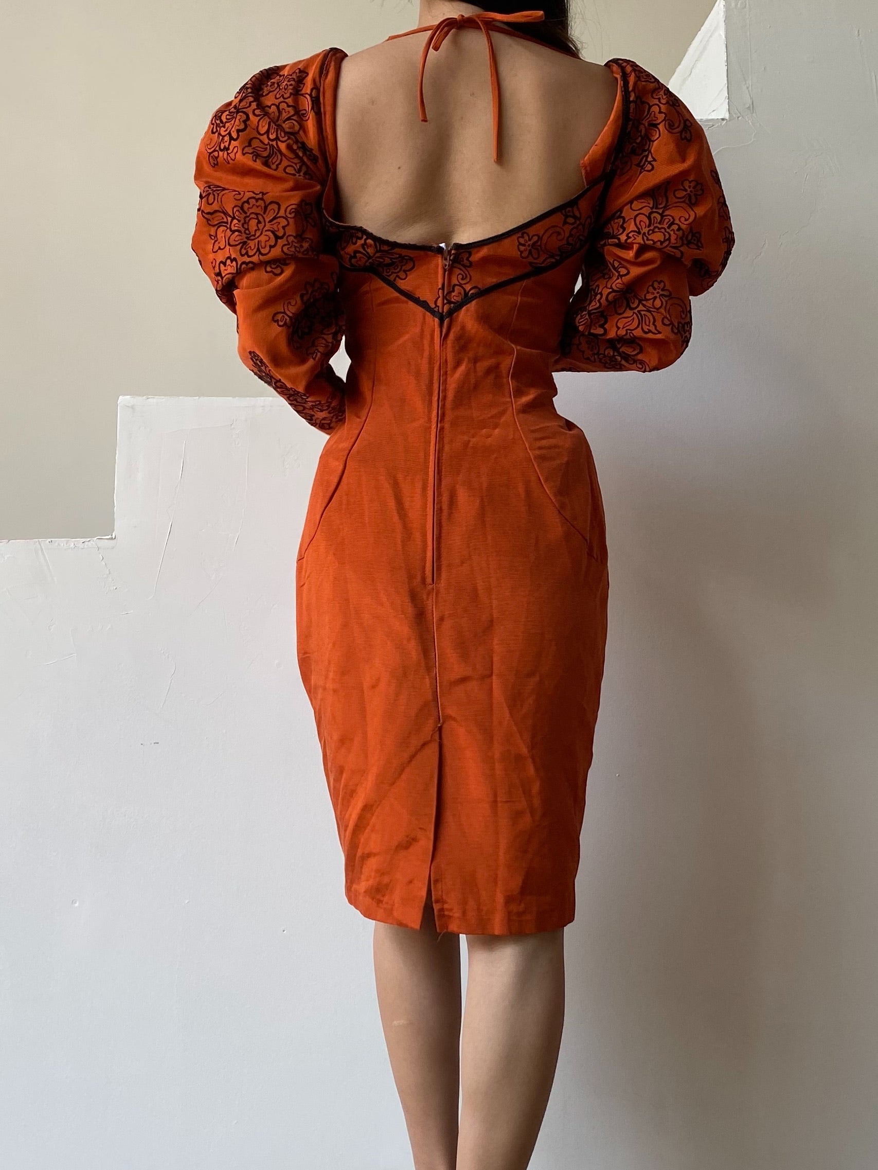 RESERVED Vintage Rust-Color Mutton Sleeve Wiggle Dress - M | G O S S A M E R RESERVED Vintage Rust-Color Mutton Sleeve Wiggle Dress - M | G O S S A M E R