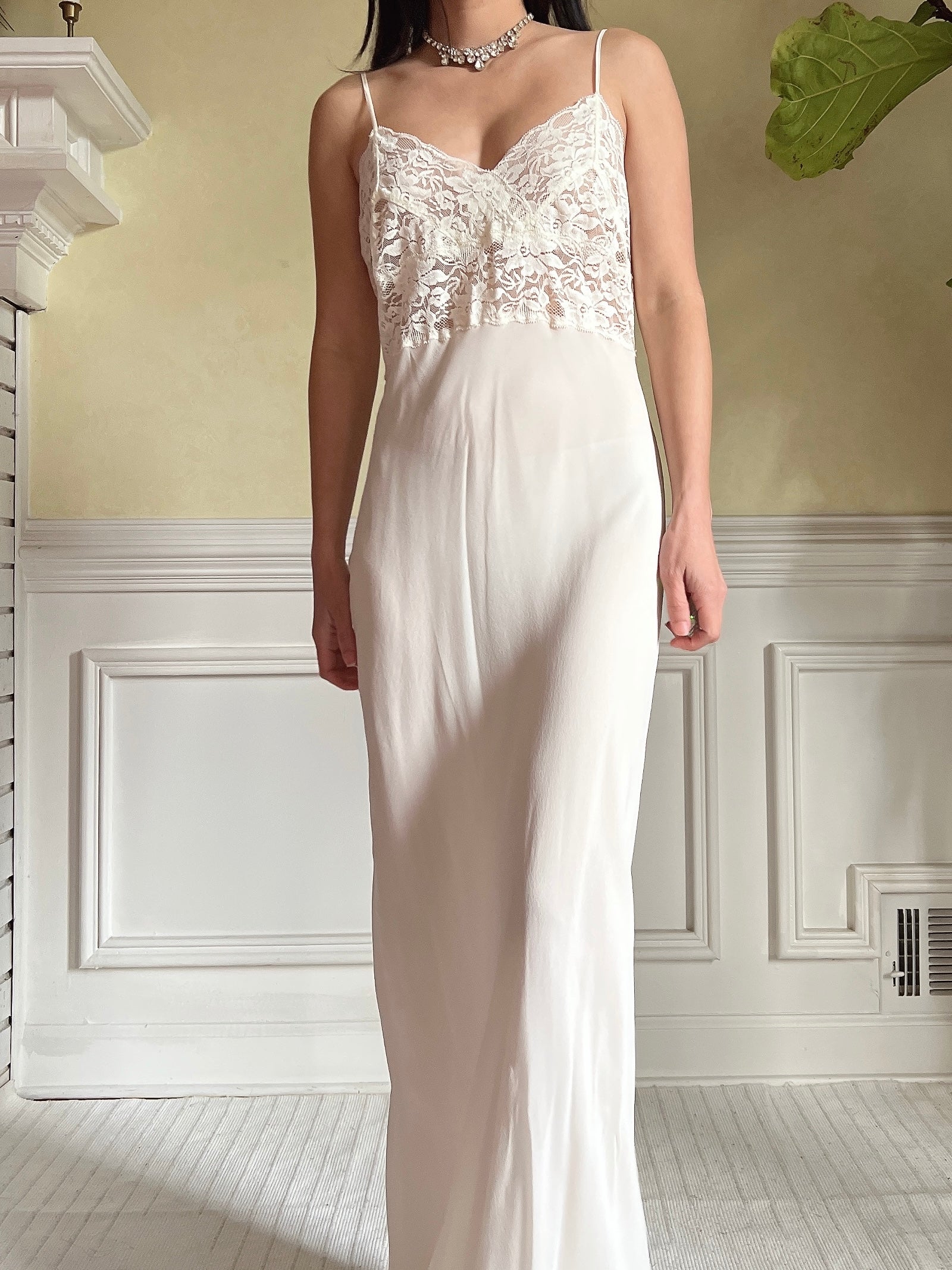 Vintage Silk and Lace Chiffon Slip Dress - S Vintage Silk and Lace Chiffon Slip Dress - S