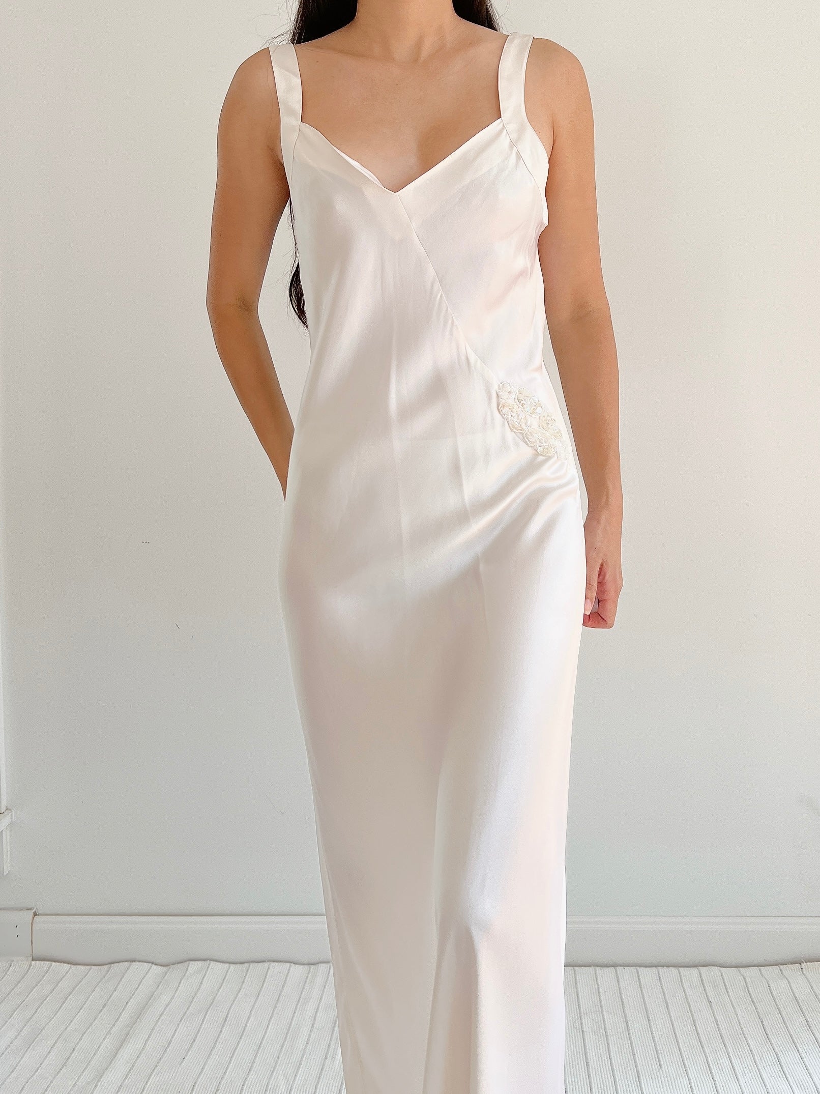 1980s Ivory Silk Bias Slip Dress - S/M
