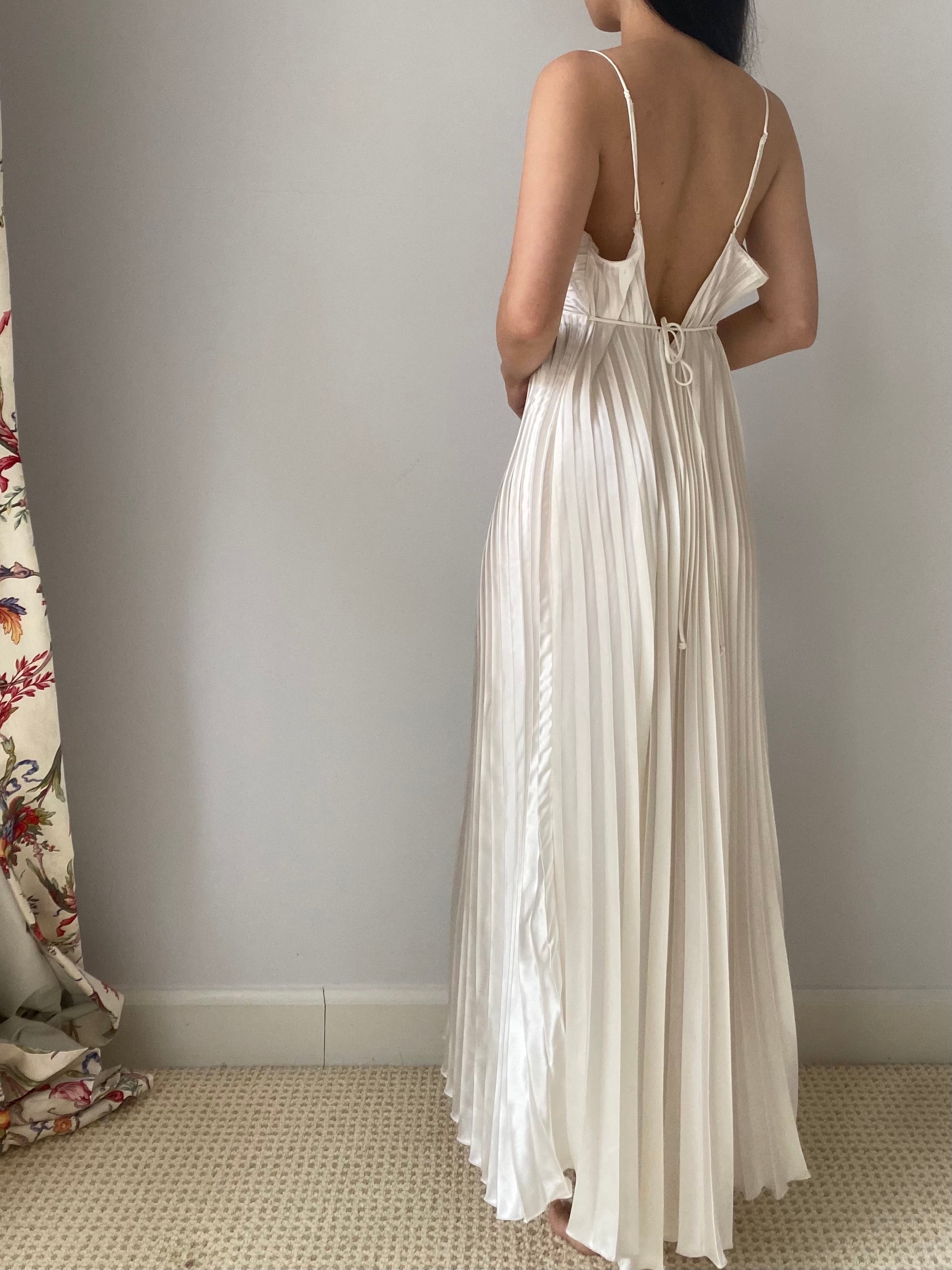 1980s Ivory Pleated Satin Dress - M/L | G O S S A M E R 1980s Ivory Pleated Satin Dress - M/L | G O S S A M E R