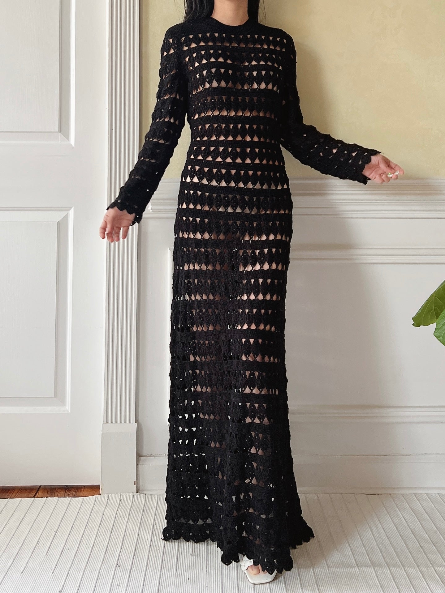 black crochet dress Vintage Black Crochet Dress - M
