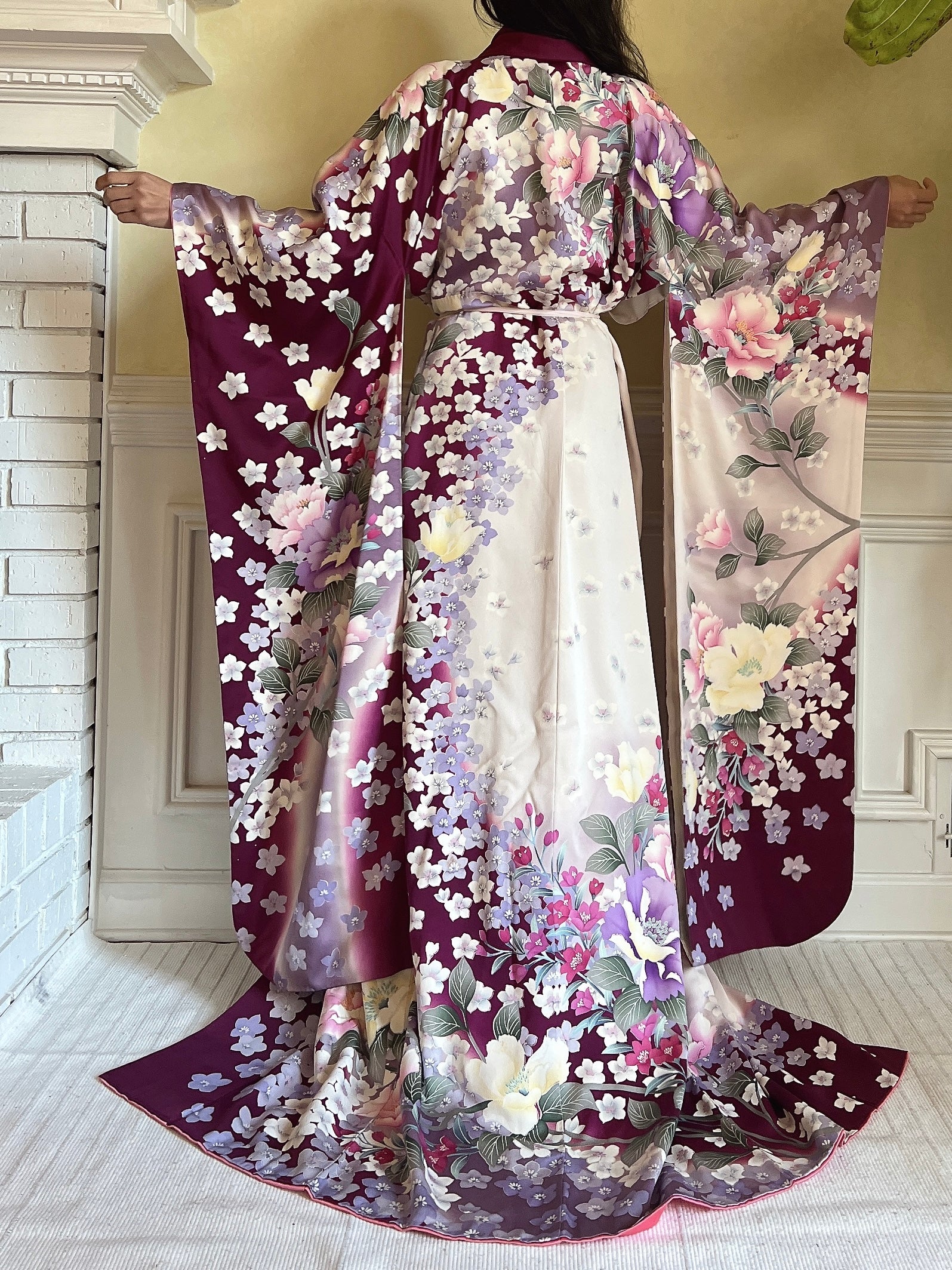 Vintage Silk Purple Floral Kimono - OSFM