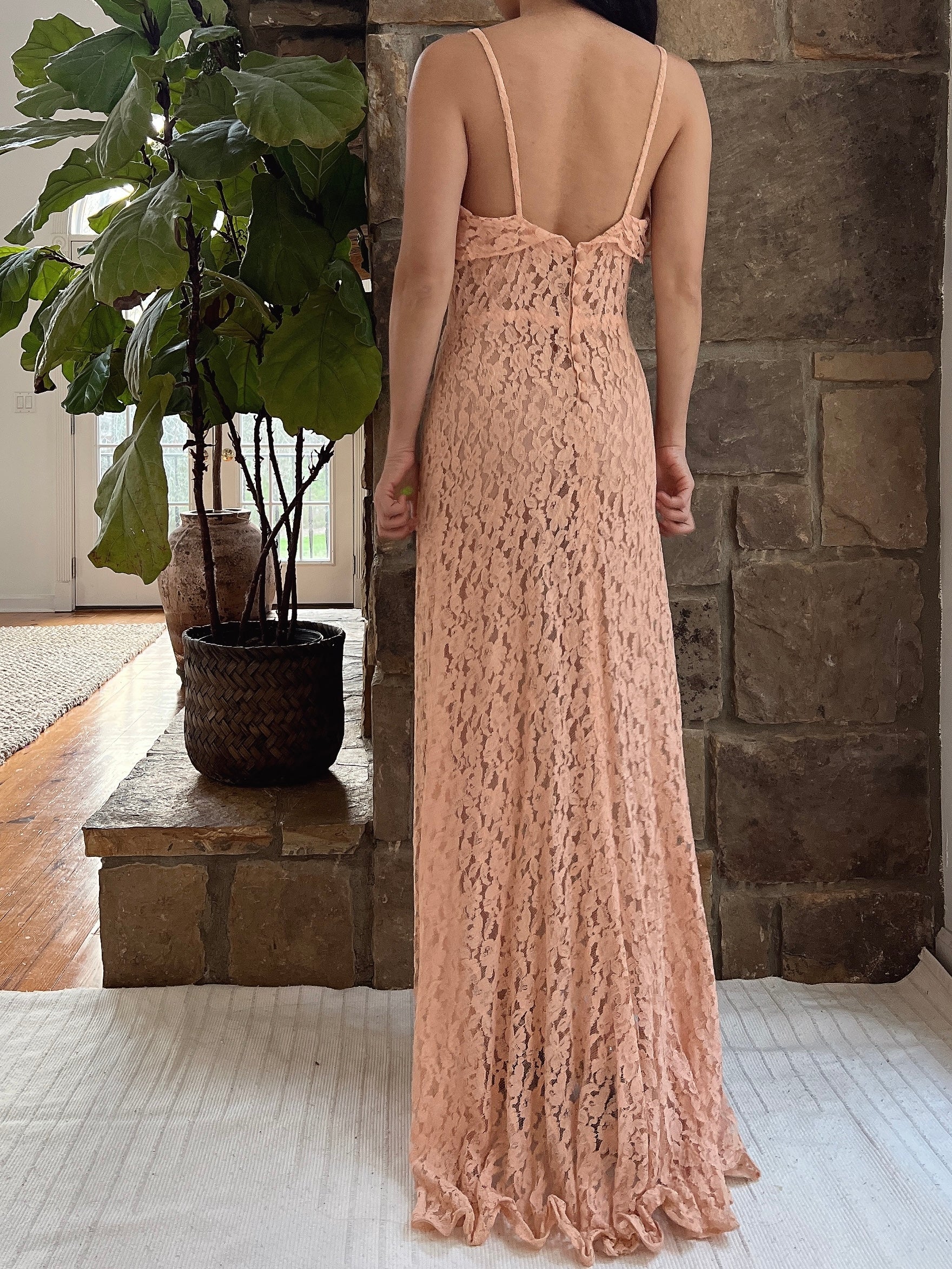 1930s Dusty Pink Lace Gown with Jacket - S