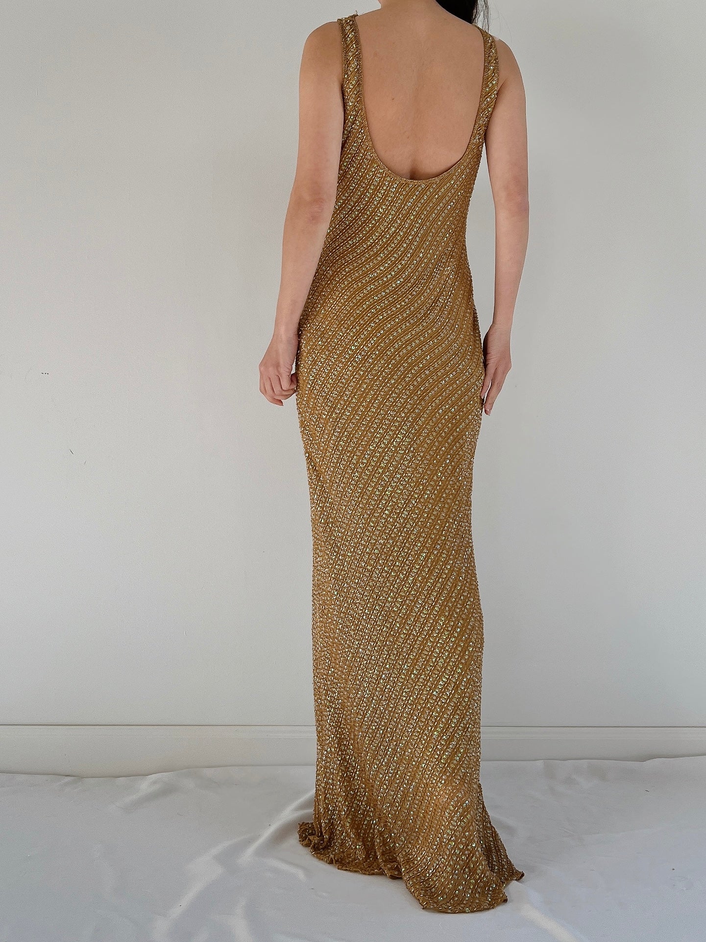 Vintage Mustard Beaded Gown - S/M
