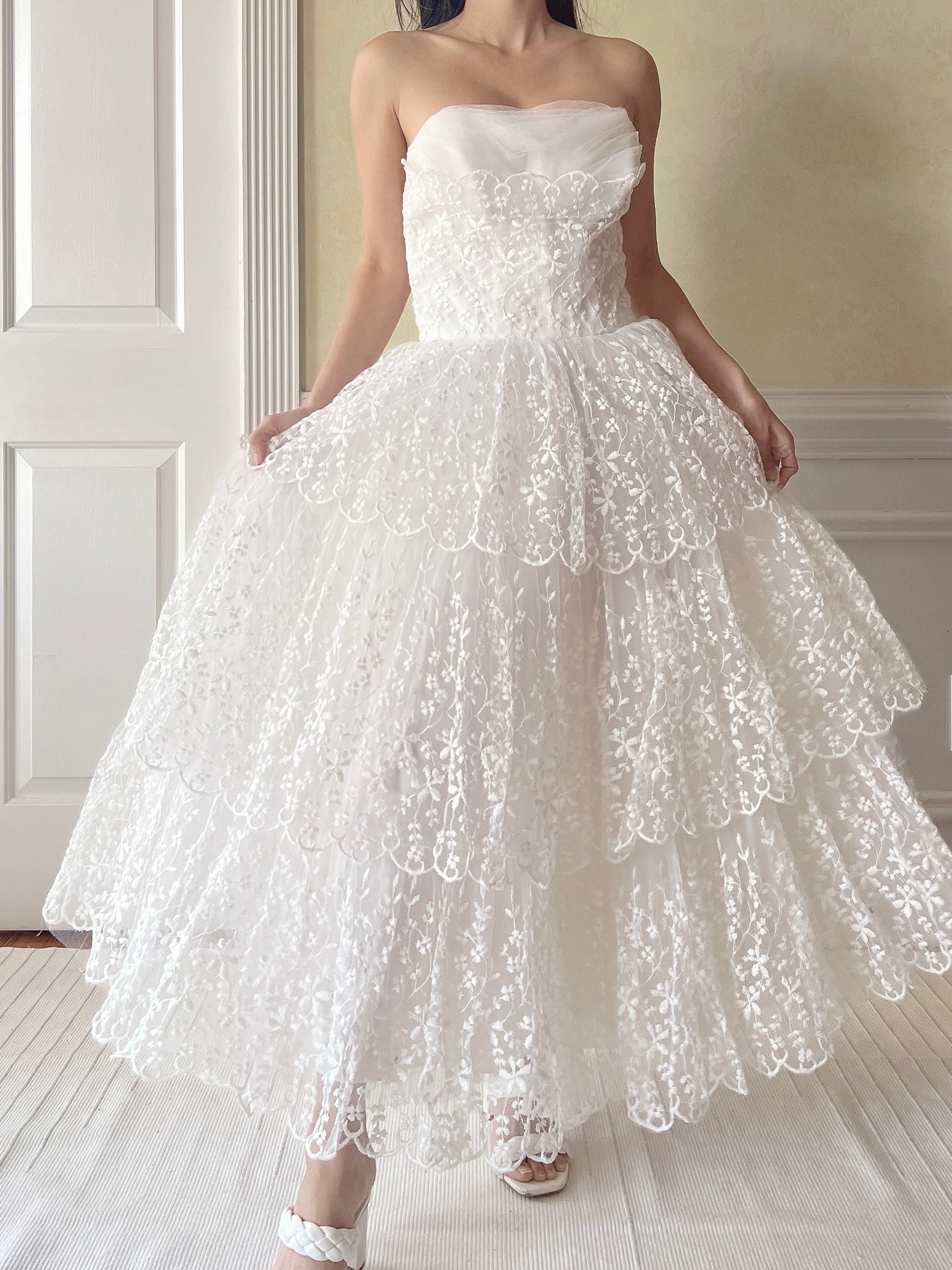 1950s Sweetheart Embroidered Lace Dress - XS 1950s Sweetheart Embroidered Lace Dress - XS
