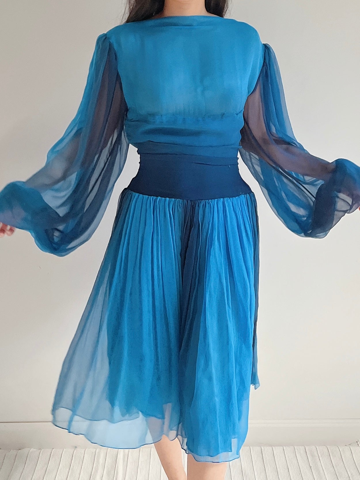 Vintage Pauline Trigere Silk Balloon Sleeve Dress - M