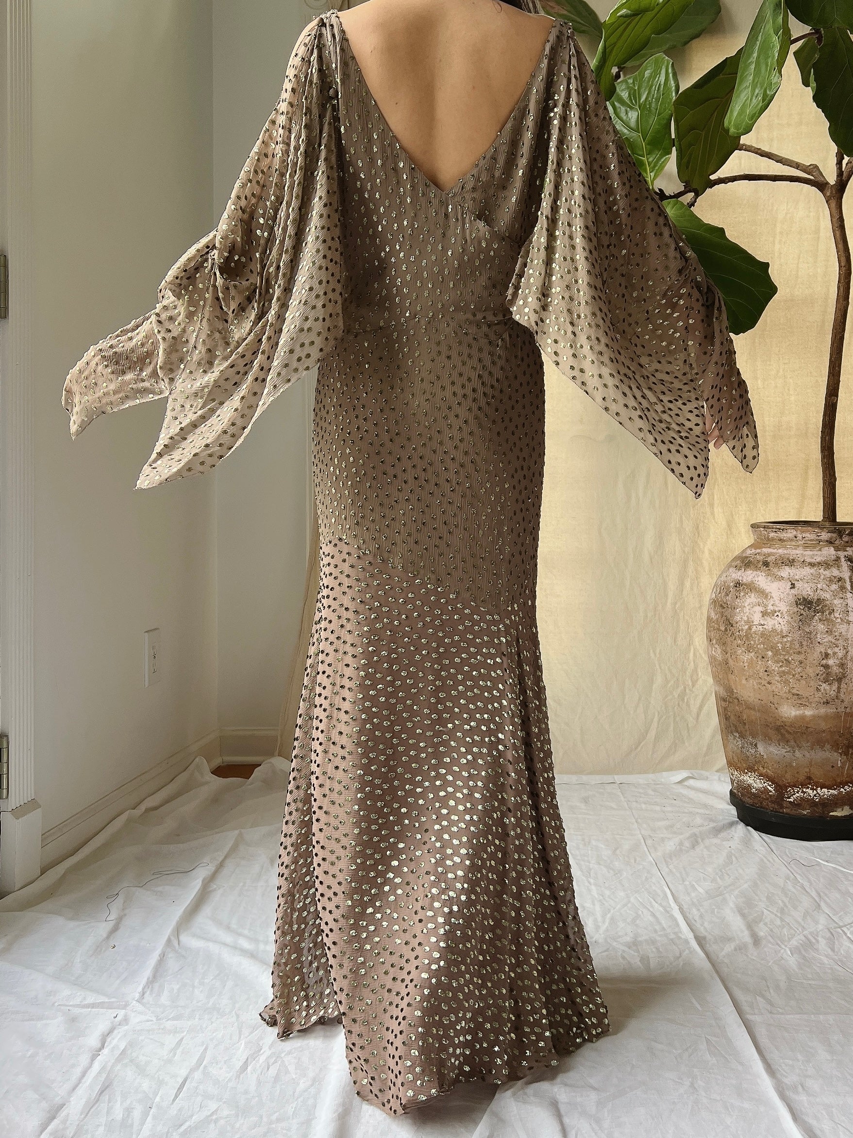 Vintage Cocoa Silk Bias Dress - S/M