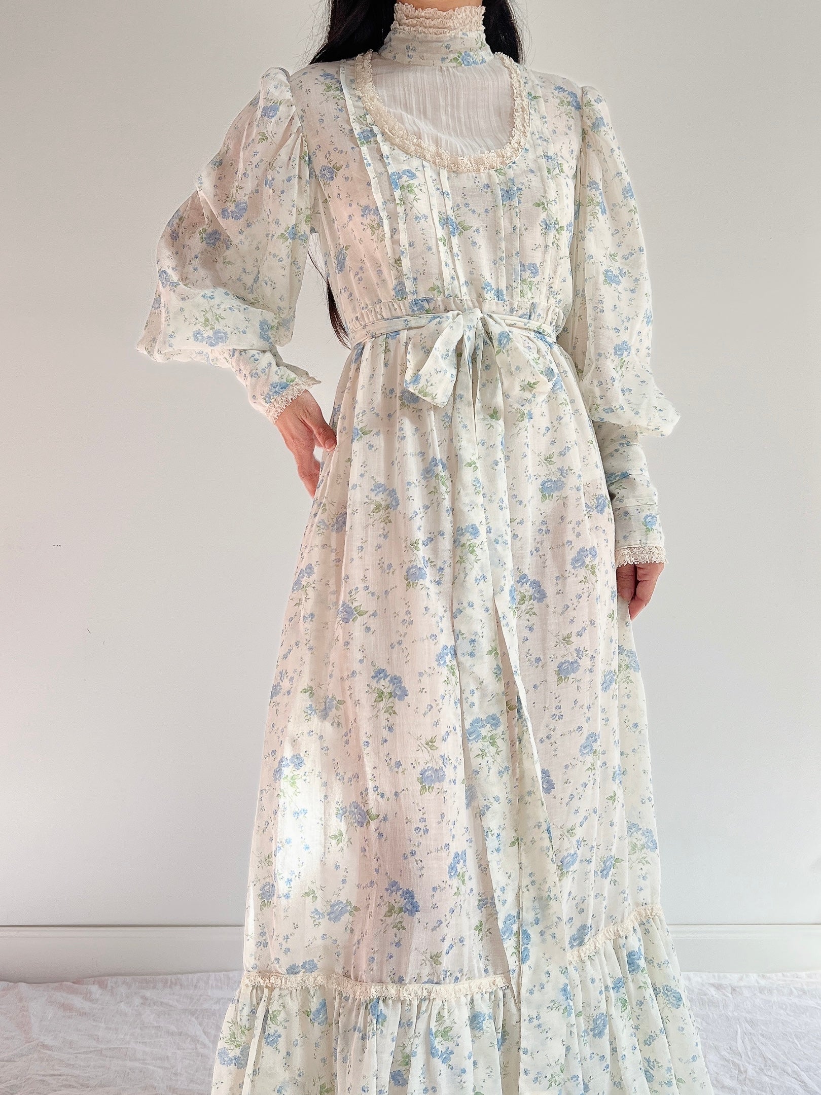 1970s Puff Sleeve Cotton Calico Dress - M