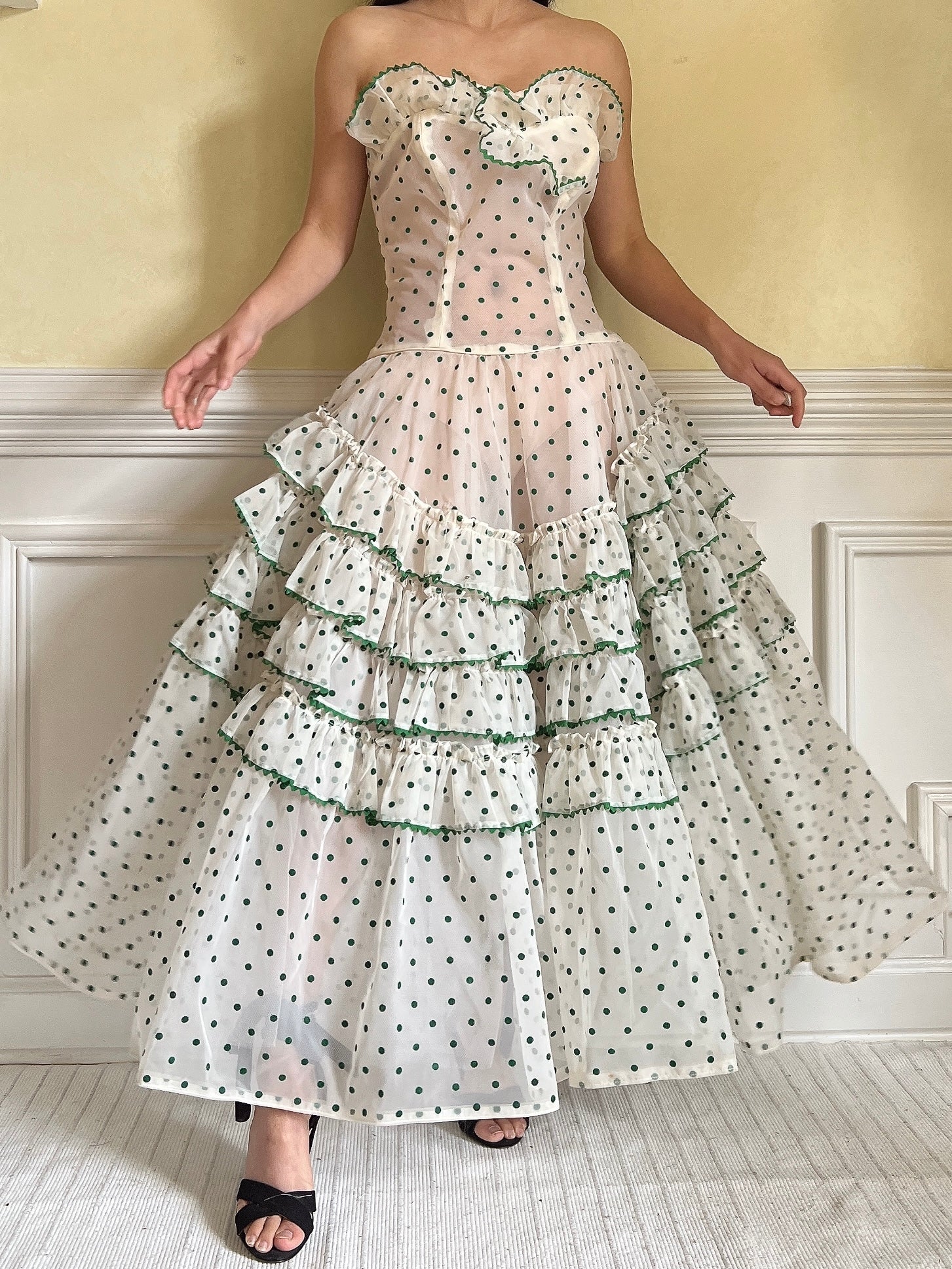 1950s Dotted Voile Dress - S