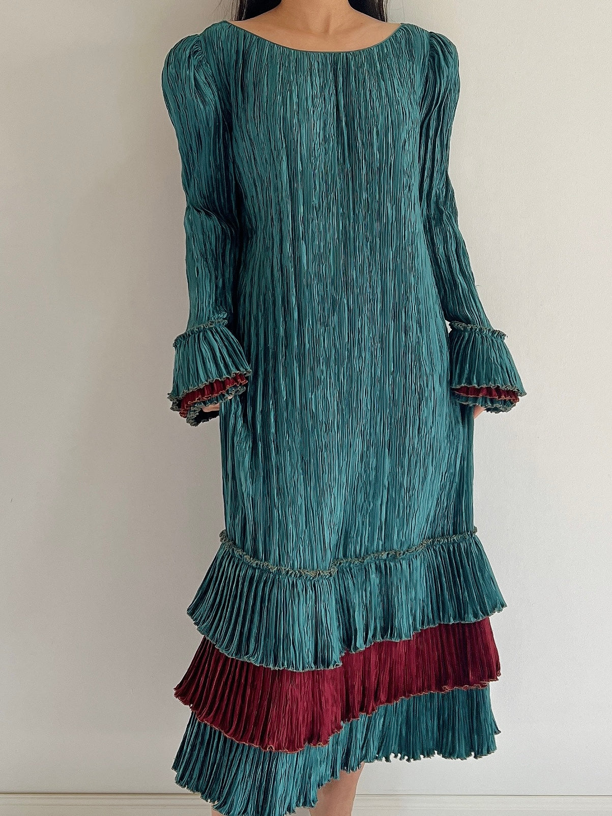Vintage Mary McFadden Teal Layered Dress - M/L