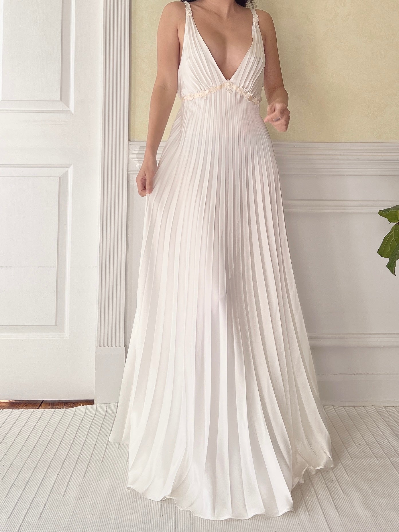 ivory pleated dress Hand Pleated Column Dress