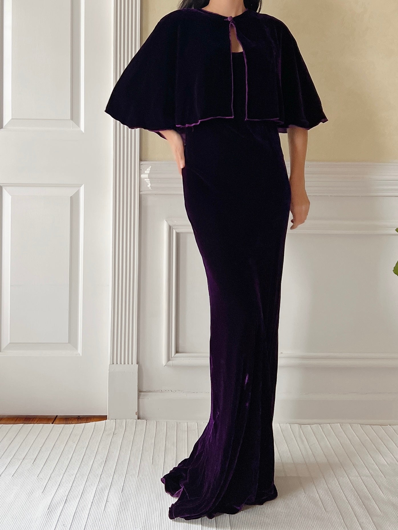 Vintage Amethyst Silk Velvet Dress and Cape
