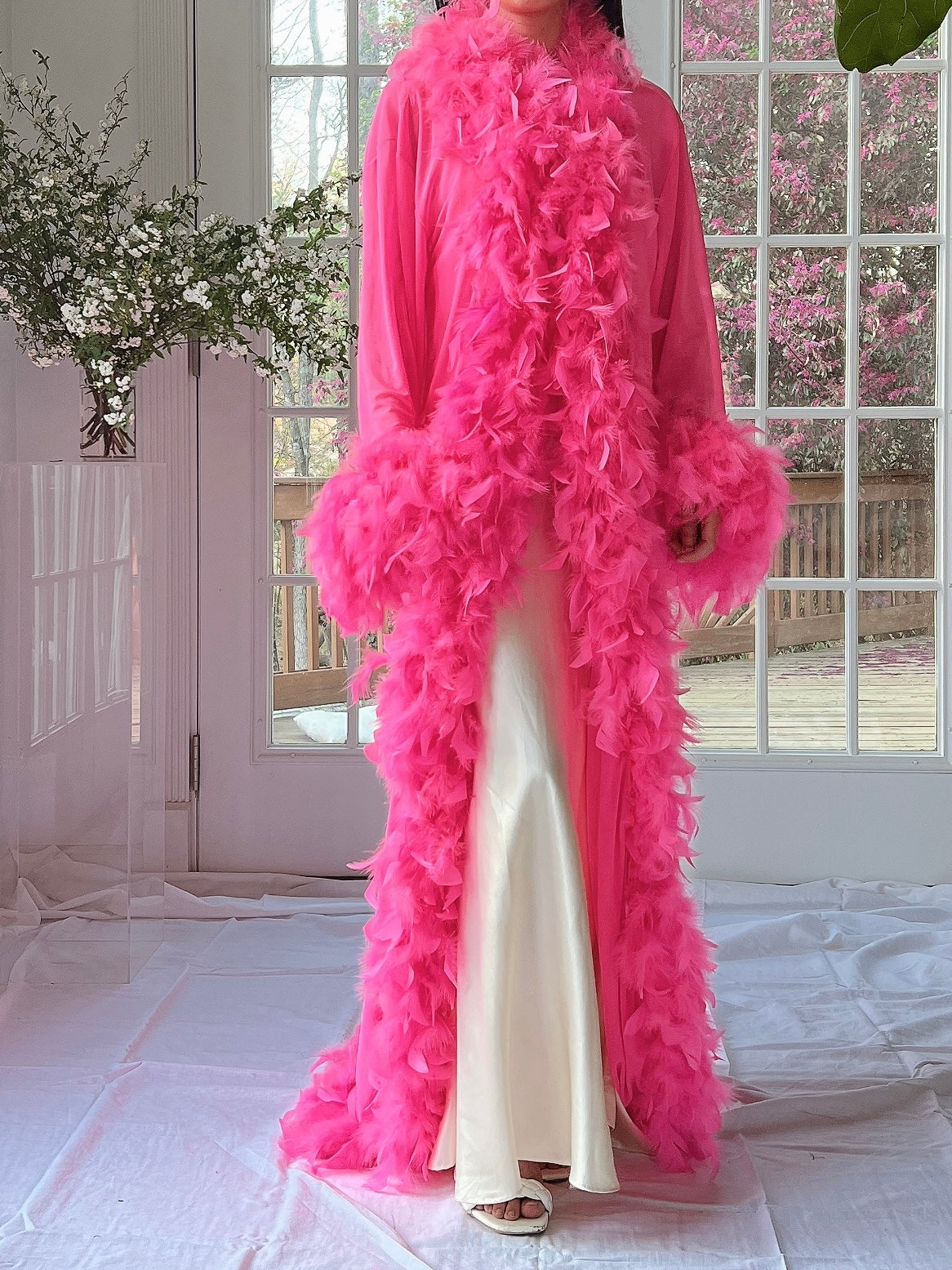 Vintage Hot Pink Feather Robe - OSFM