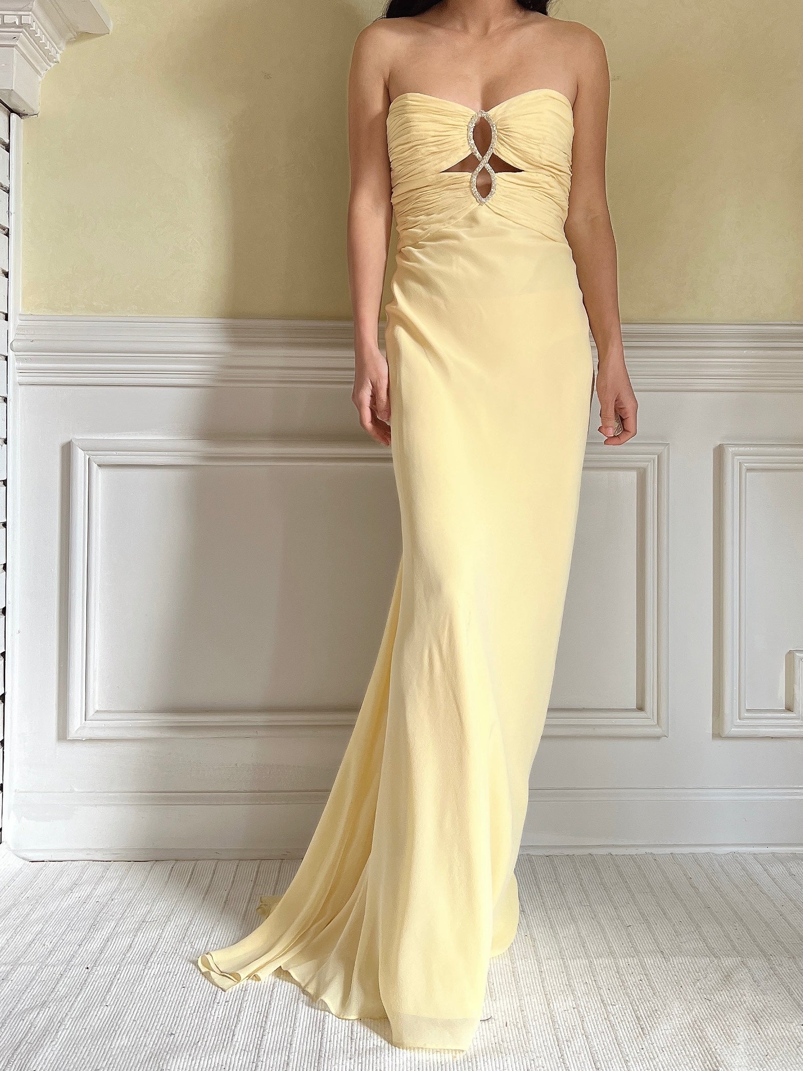 Vintage Yellow Silk Gown - S