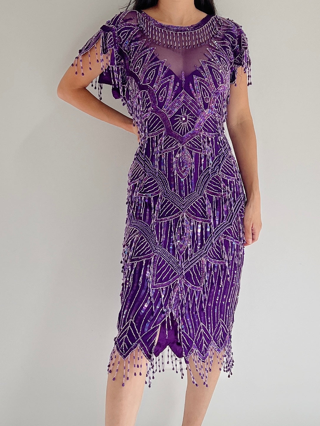1980s Purple Silk Beaded Fringe Dress - S/M | G O S S A M E R 1980s Purple Silk Beaded Fringe Dress - S/M | G O S S A M E R