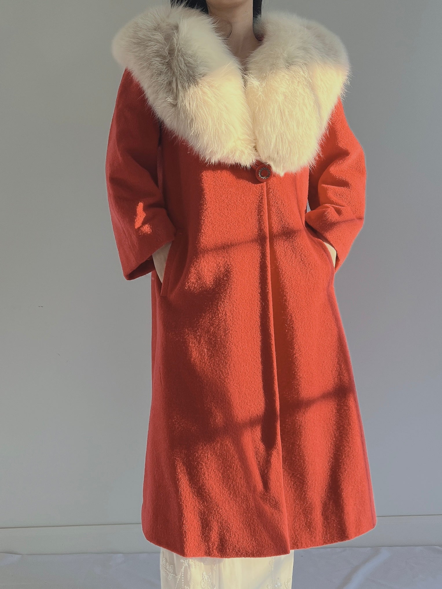 Vintage Wool Fur Collar Coat - M