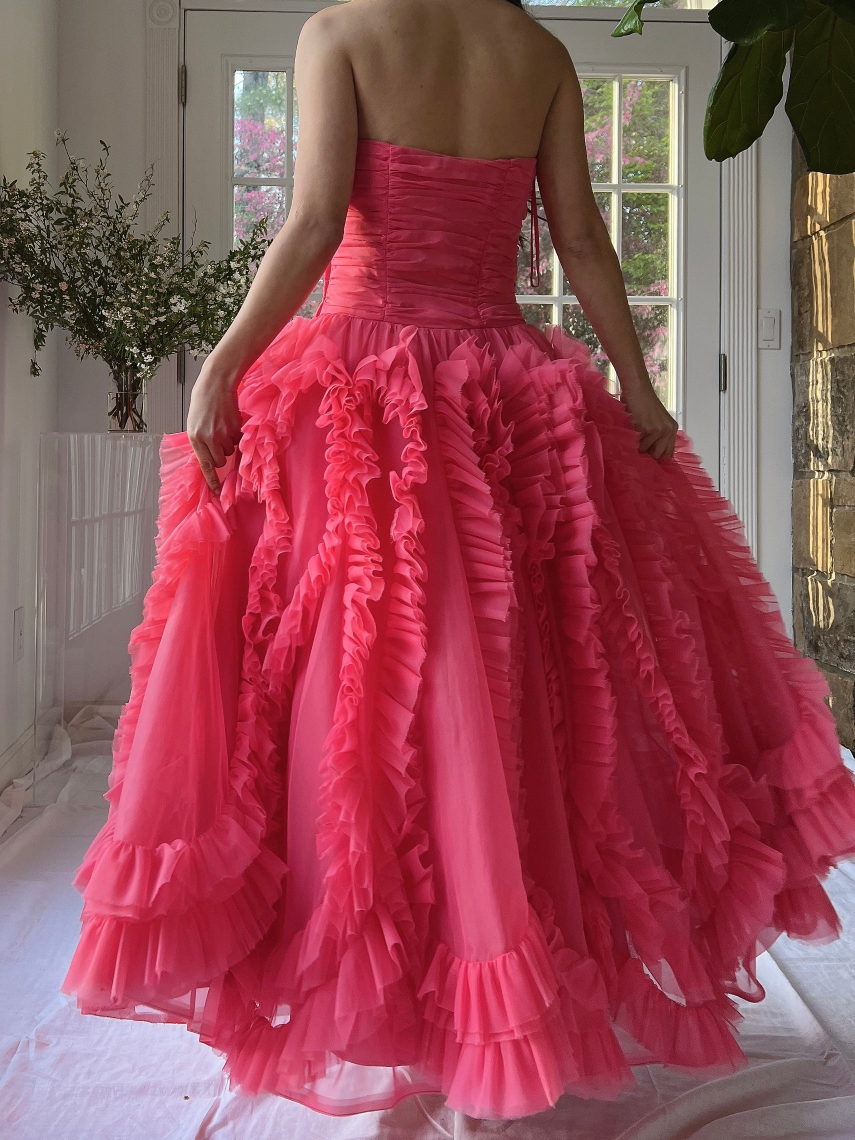 1960s Hot Pink Ruffle Dress - S