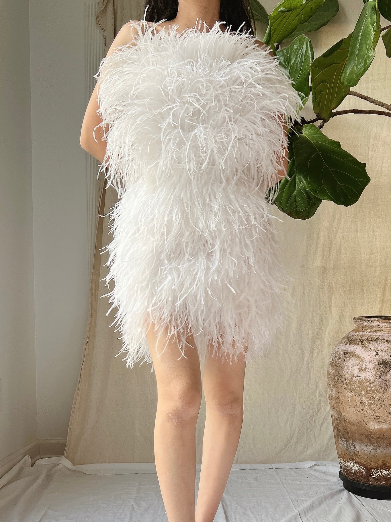 Mable Ostrich Feather Mini Dress M / White