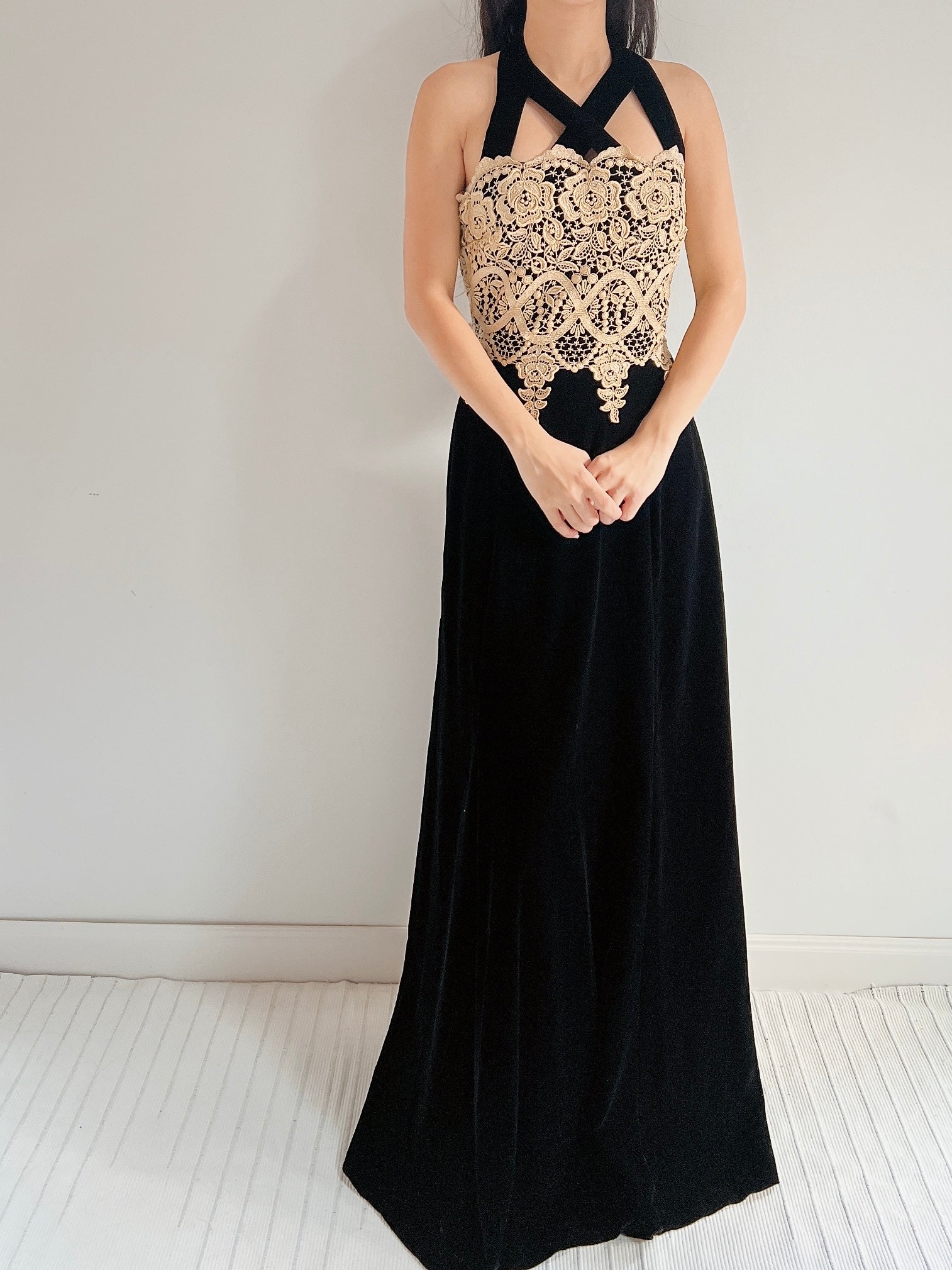 Vintage Velvet and Embroidered Gown - S