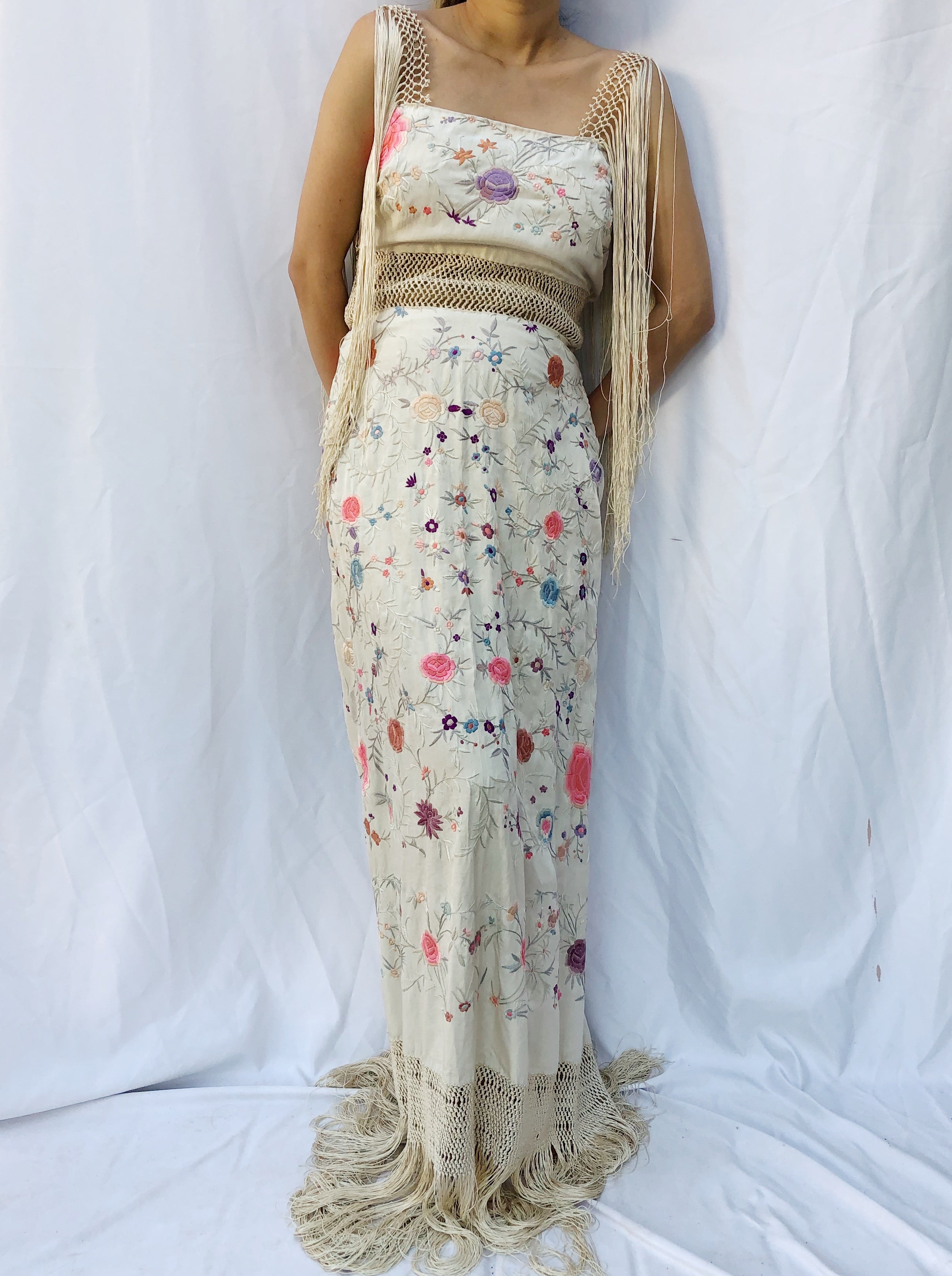 Antique Embroidered Dress with Crochet Straps - S Antique Embroidered Dress with Crochet Straps - S