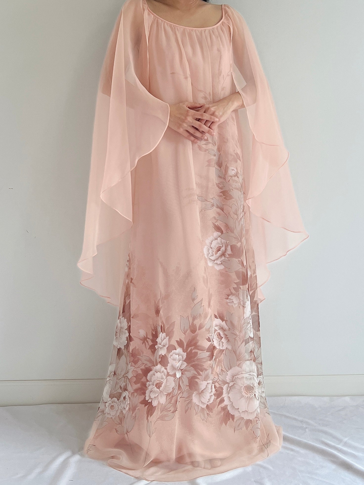 Vintage Chiffon Floral Cape Gown - OSFM