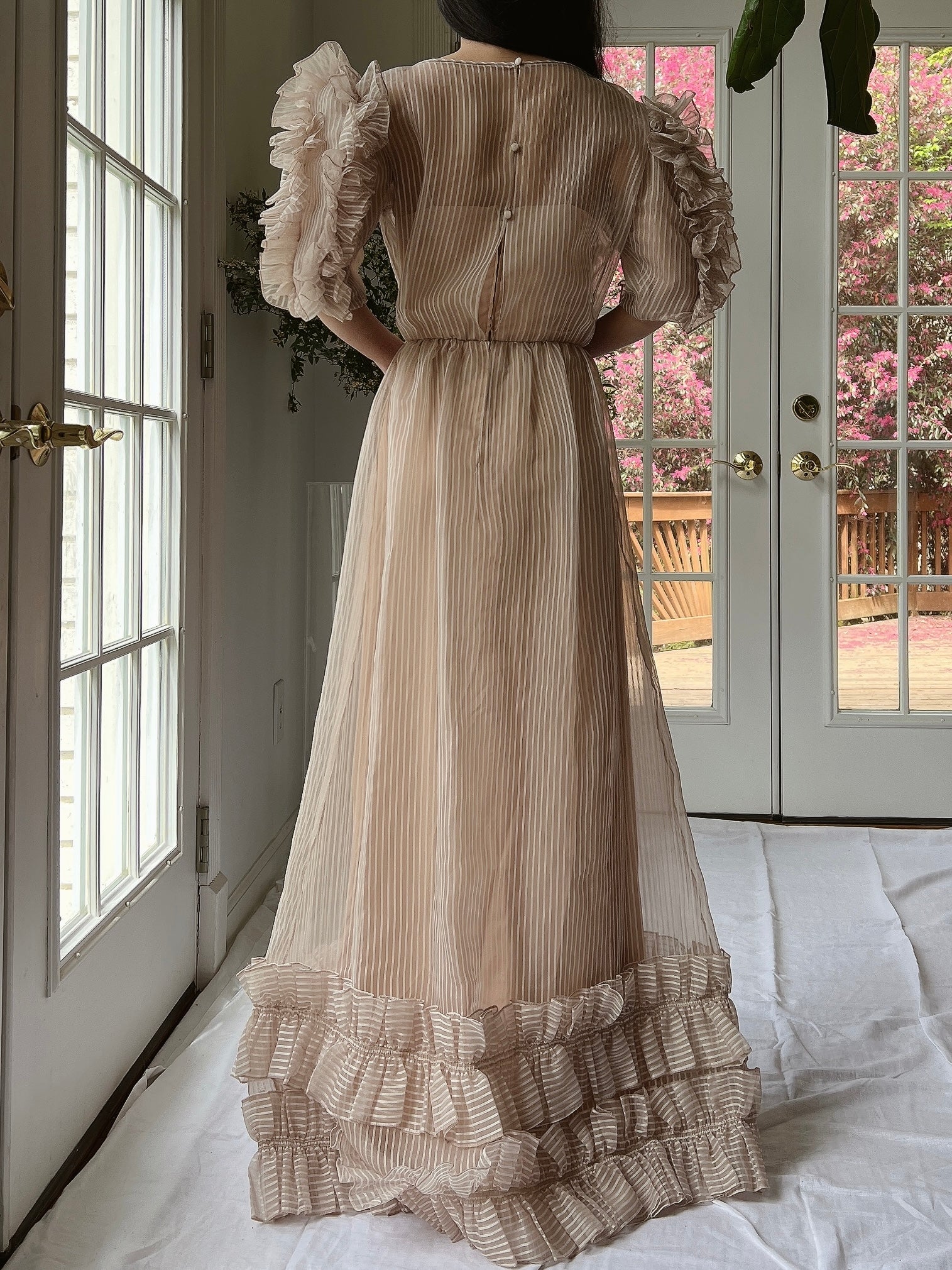 nude organza dress Women's Brea Drop Waist Gathered Organza Ankle Length Dress Customize Pink Nude MEAN BLVD