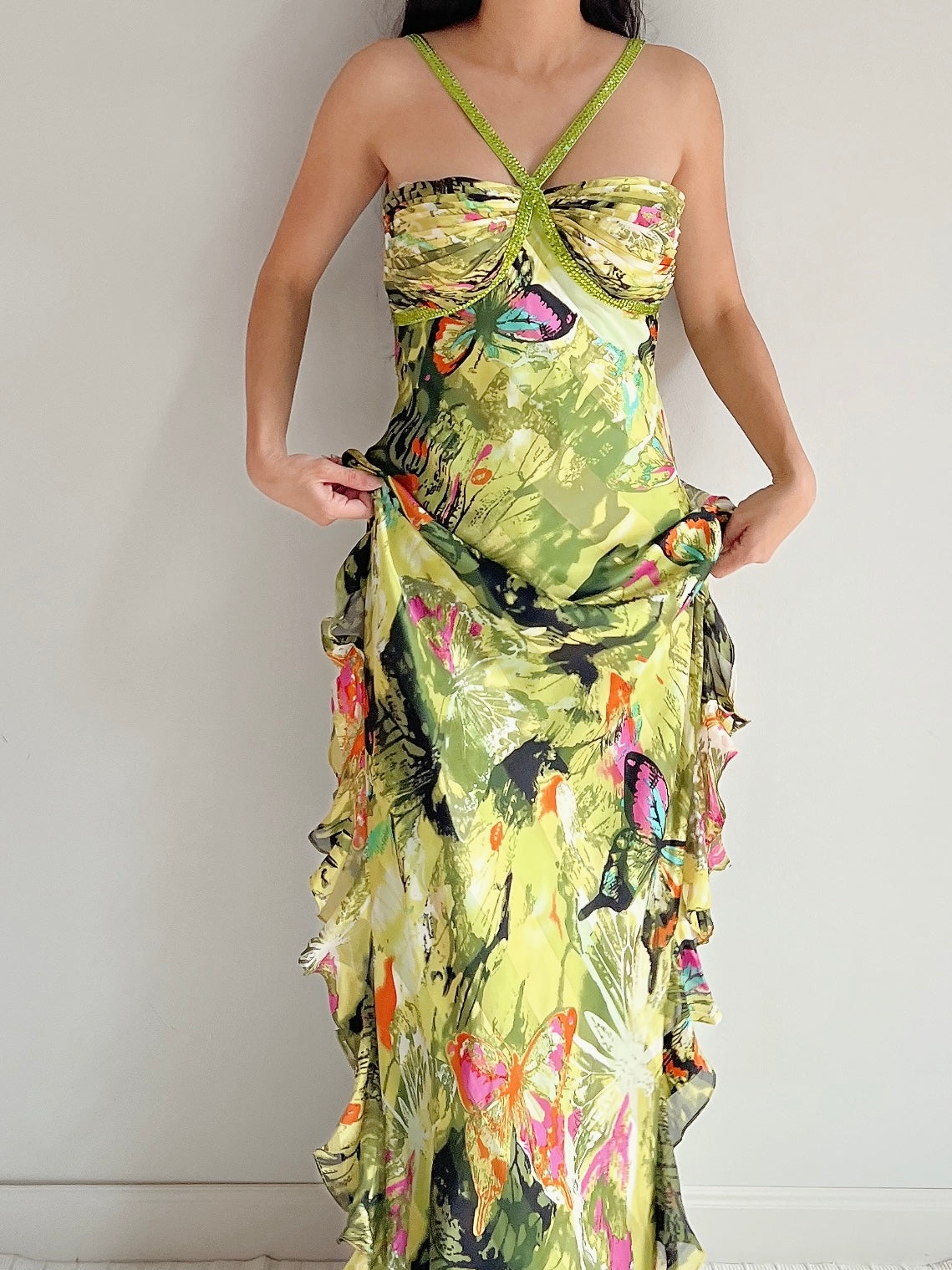 Y2K Silk Halter Butterfly Gown - M | G O S S A M E R Y2K Silk Halter Butterfly Gown - M | G O S S A M E R